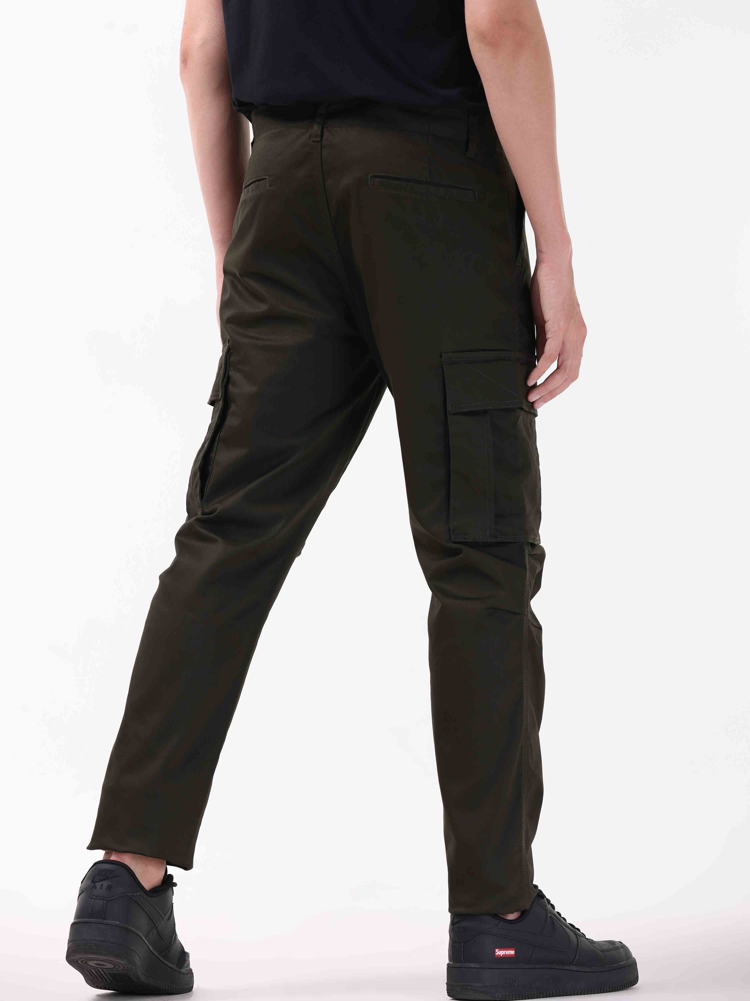 Shop Trendy Stretch Dark Olive Cargo Pants for Men Online