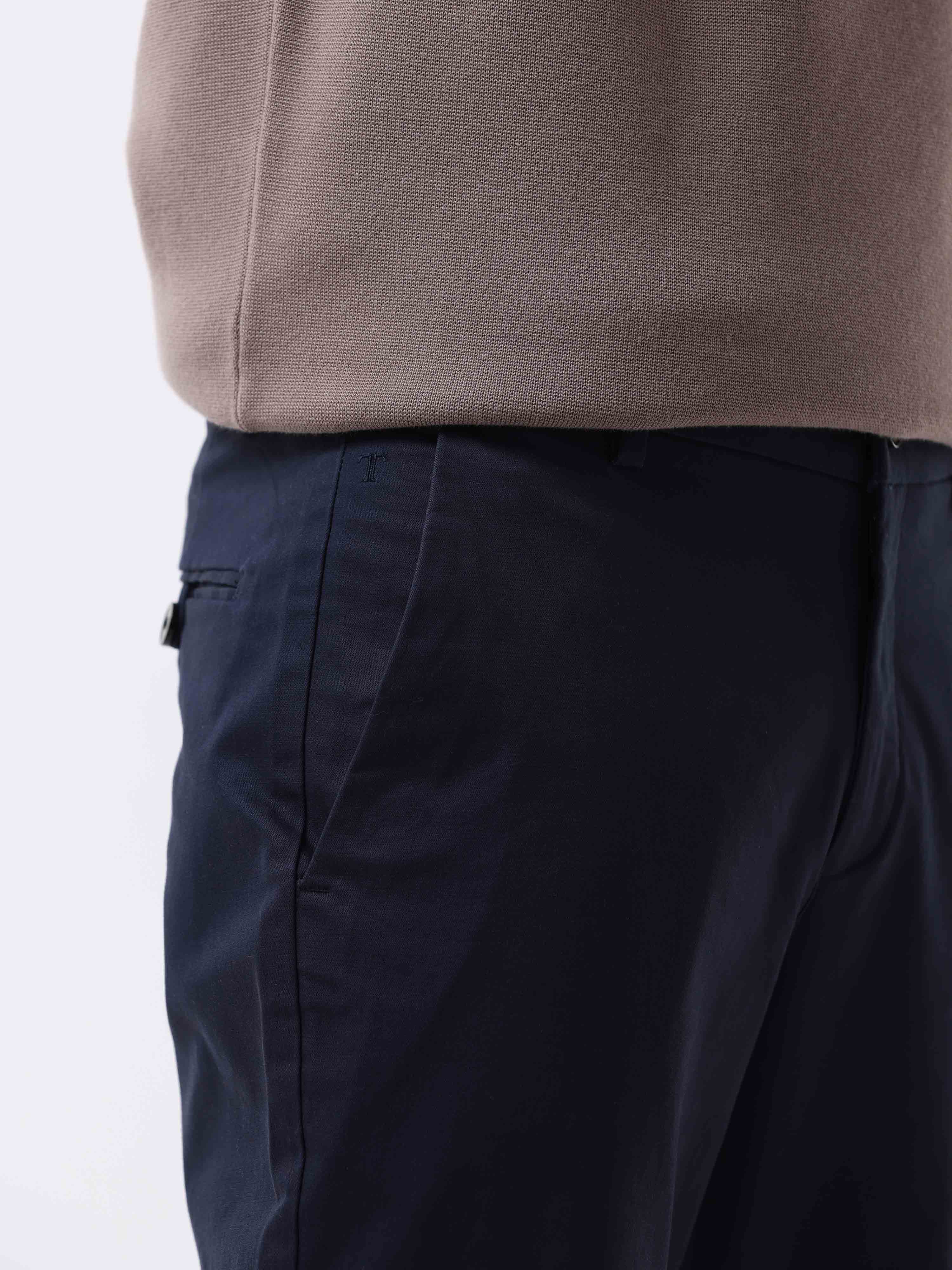 Flat Front Trouser in Navy Stretch Cotton Twill - Cad & The Dandy