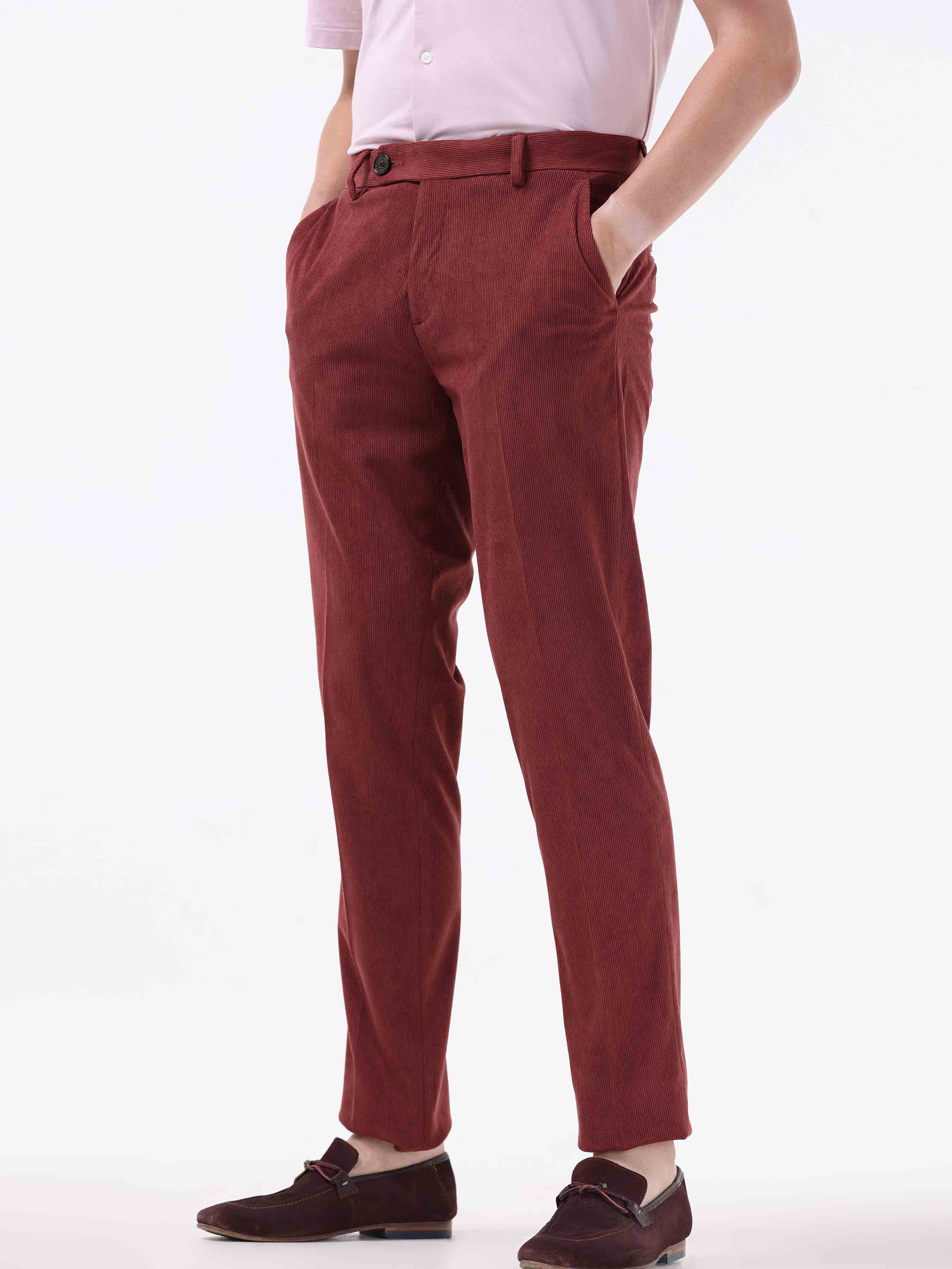 Men's Burgundy Flat Front Corduroy Pants