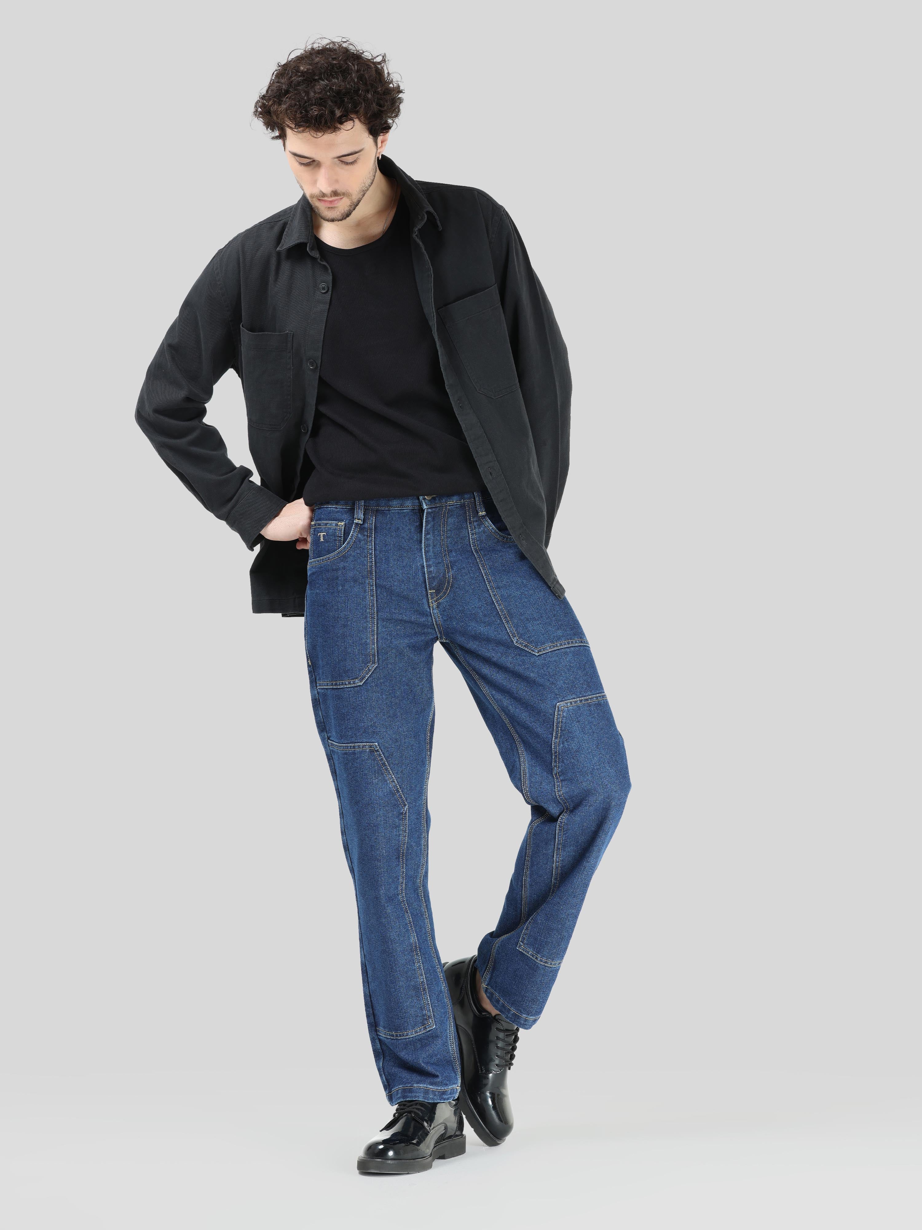 Rhino Dark Blue Relaxed Fit Denim Cargo