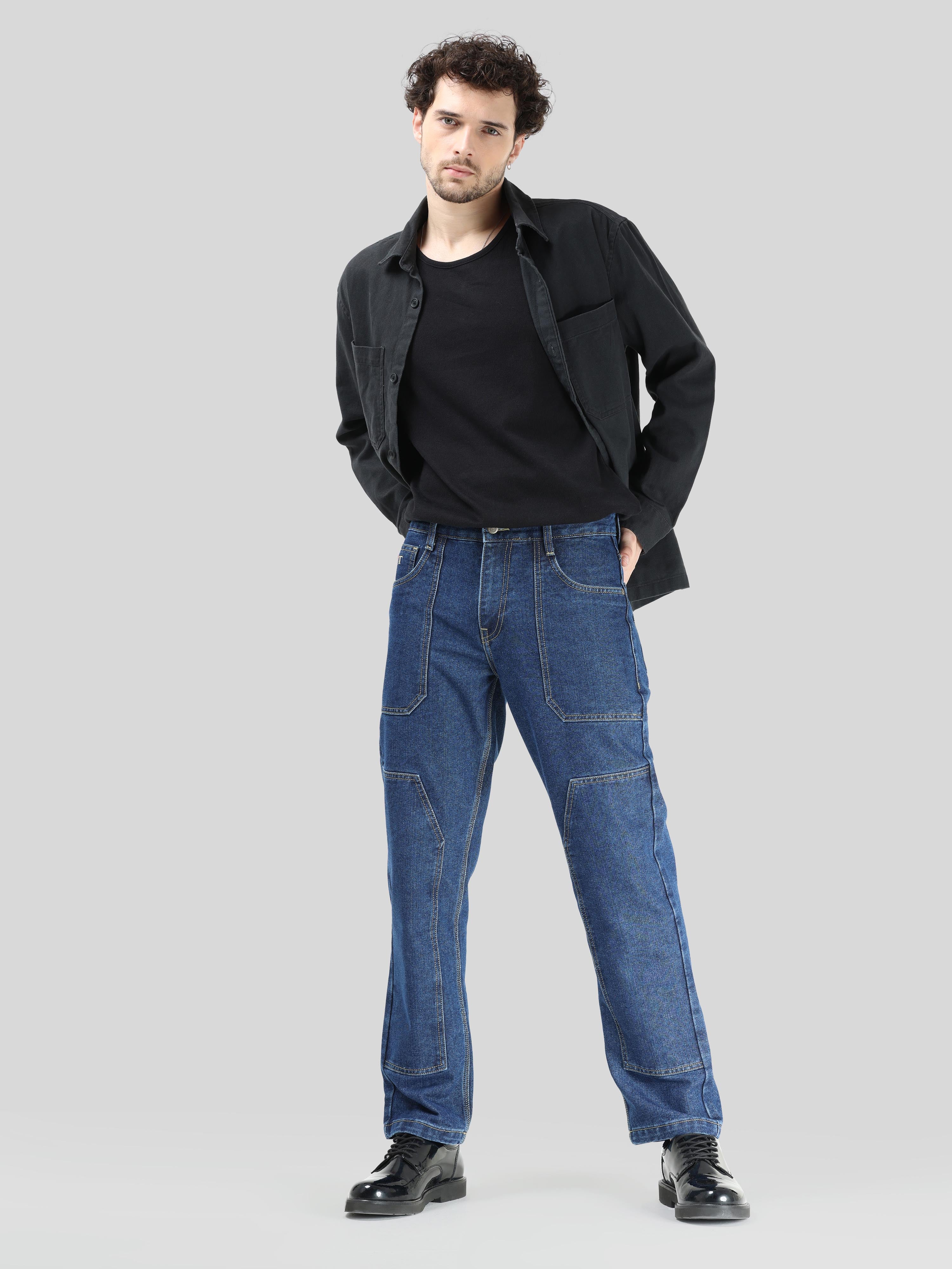 Rhino Dark Blue Relaxed Fit Denim Cargo