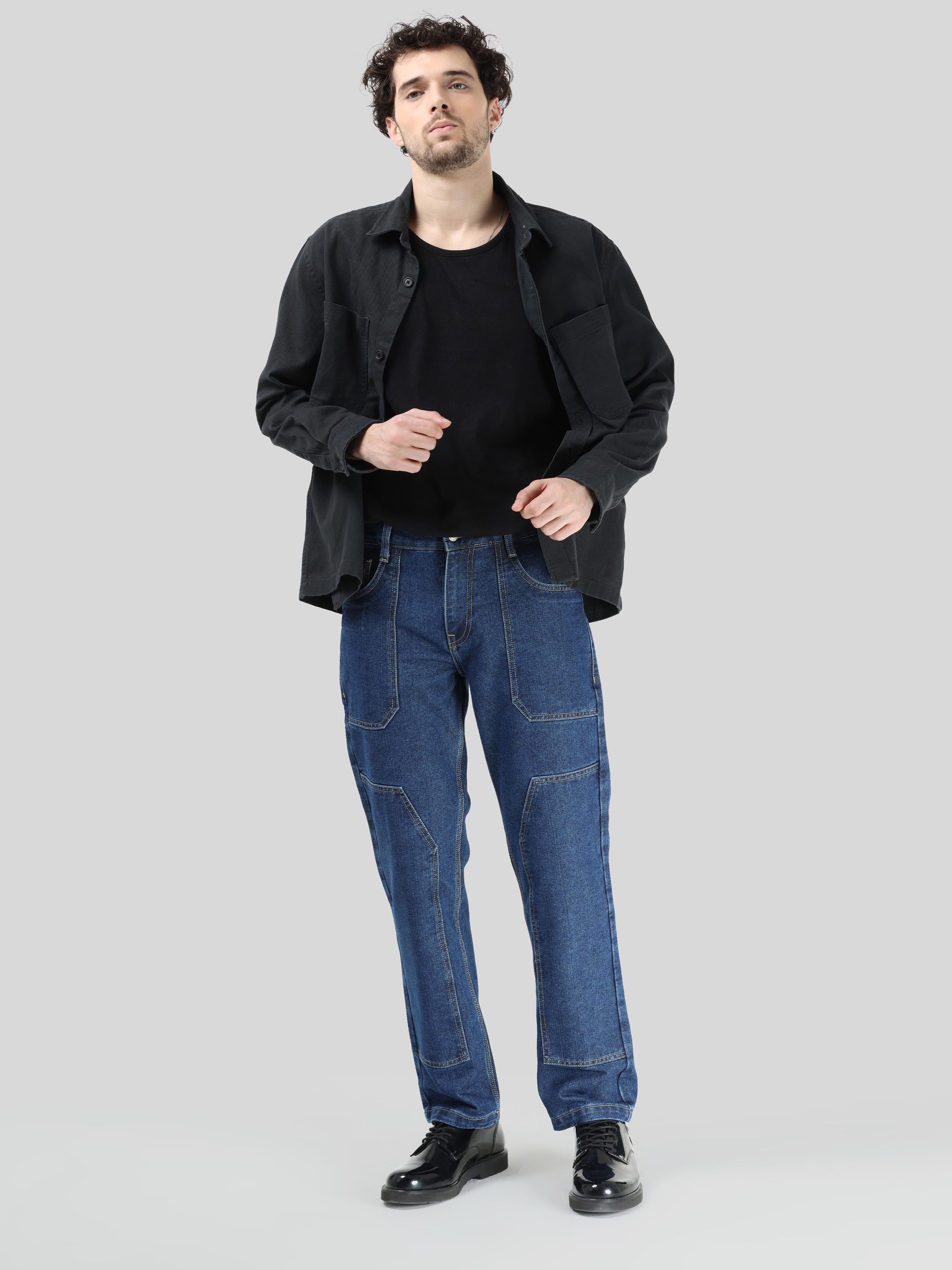 Rhino Dark Blue Relaxed Fit Denim Cargo