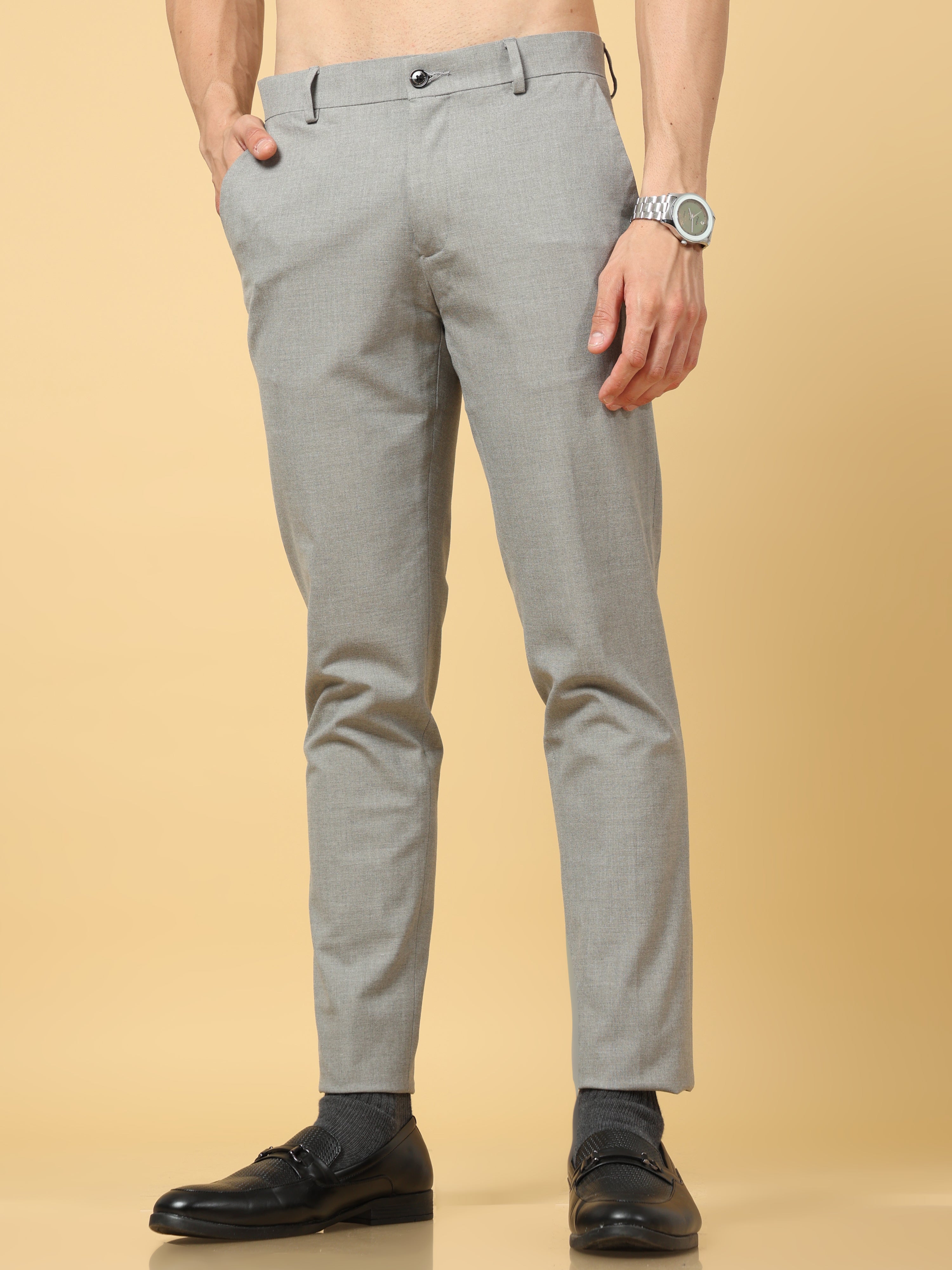 Light Grey Textured Ankle-Length Formal Men Carrot Fit Trousers - Selling  Fast at Pantaloons.com