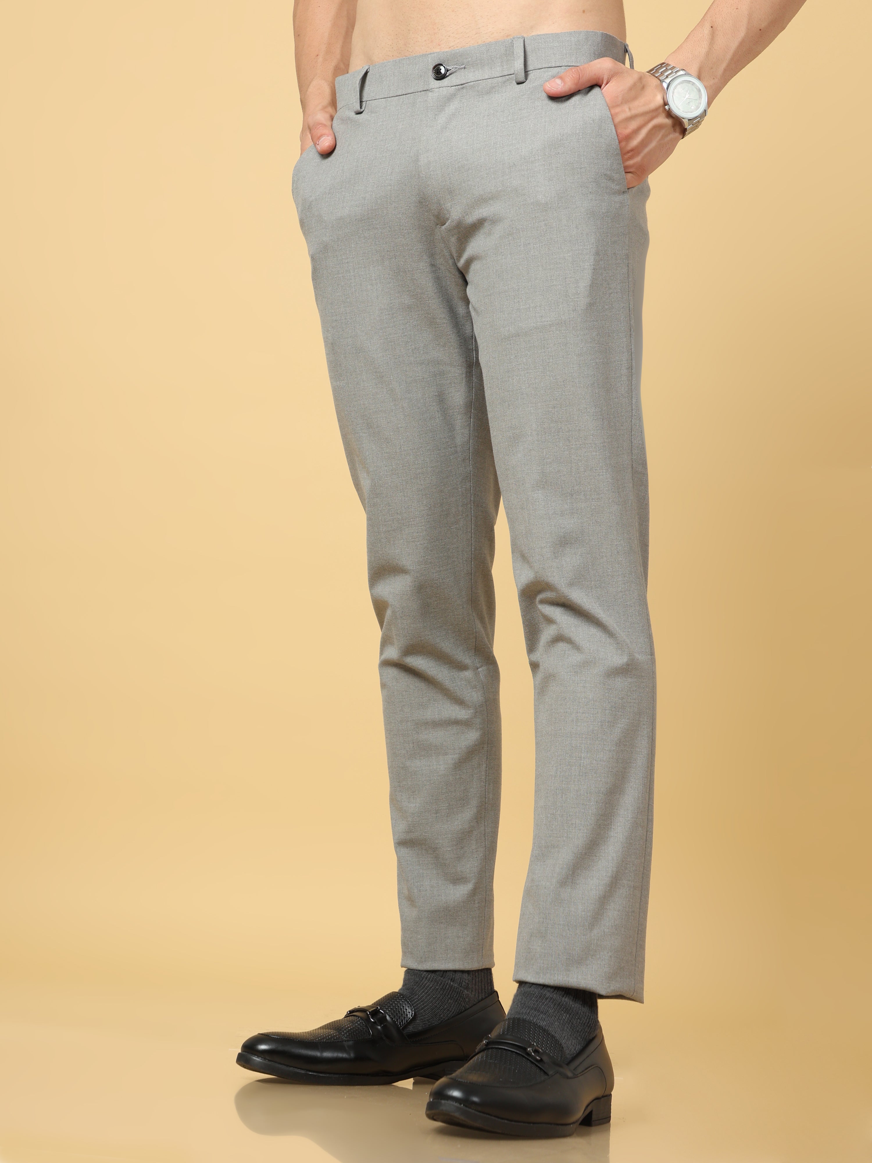 Men's knitted pants with elastic waistband - light grey V1 OM-PACP-0116 |  Ombre.com - Men's clothing online