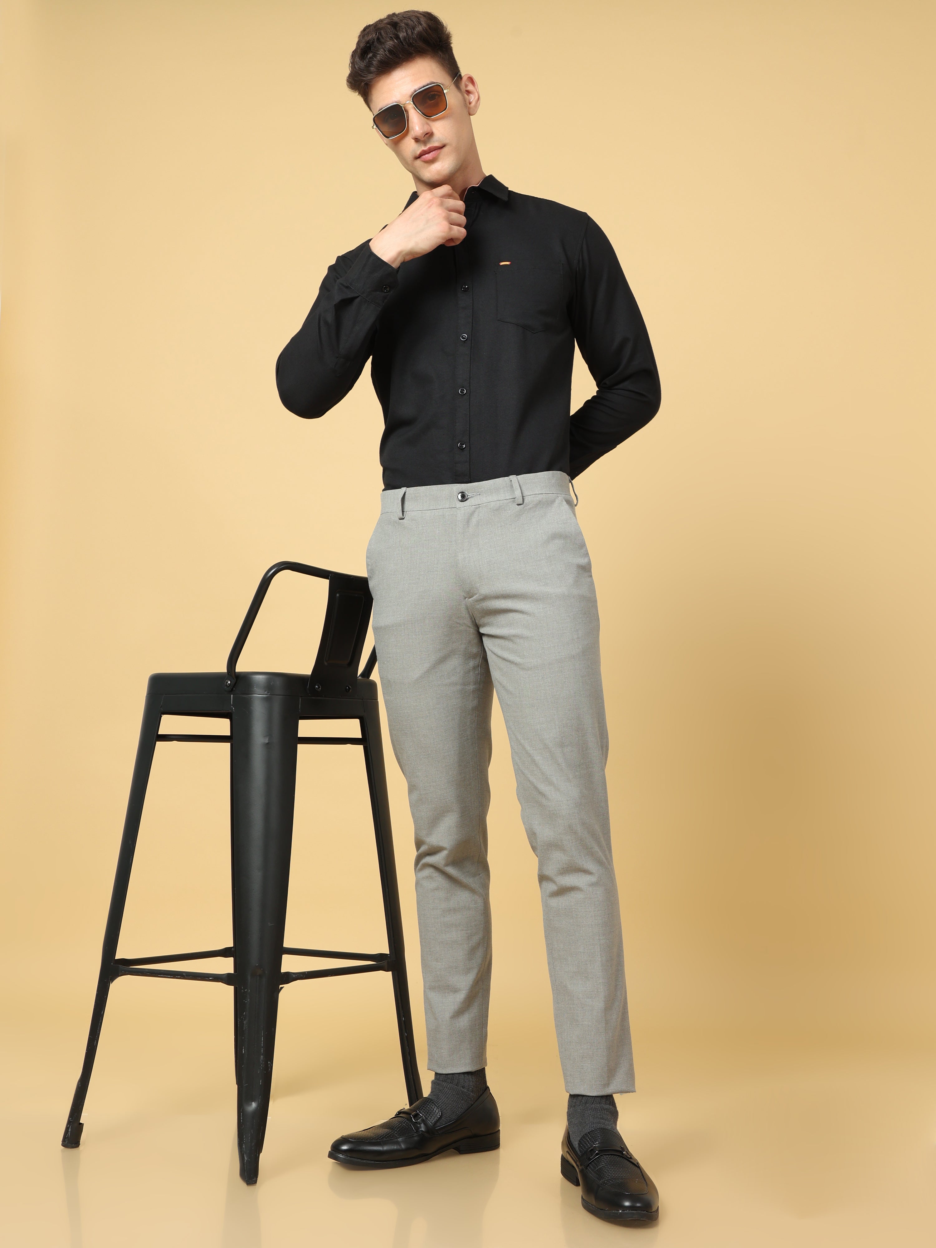 Plain Slim Fit Men Grey, Light Blue Cotton Lycra Blend Trousers, Formal  Wear at best price in Delhi