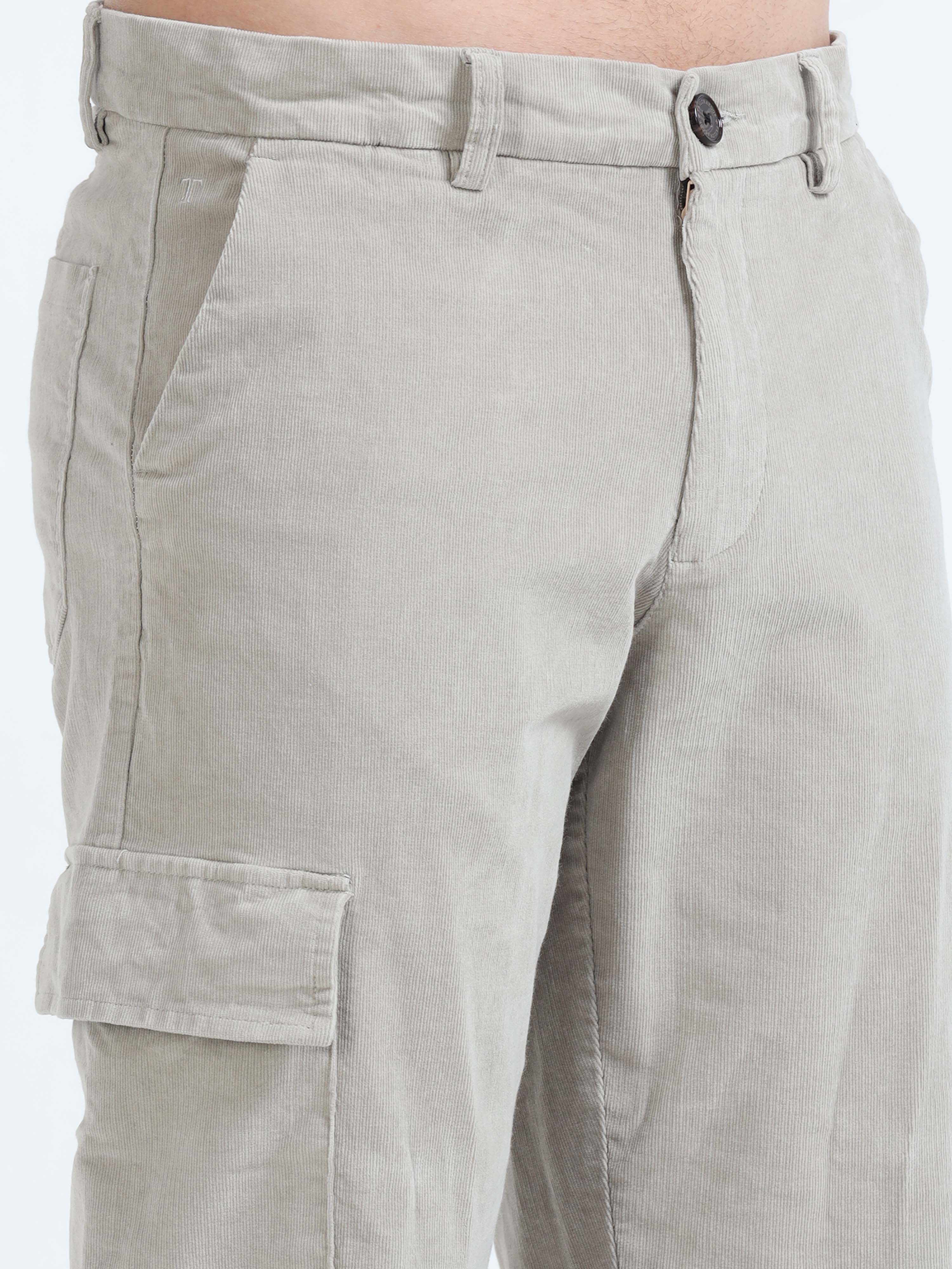 Soft Corduroy Light Grey Loose Cargo Pants Great Deal