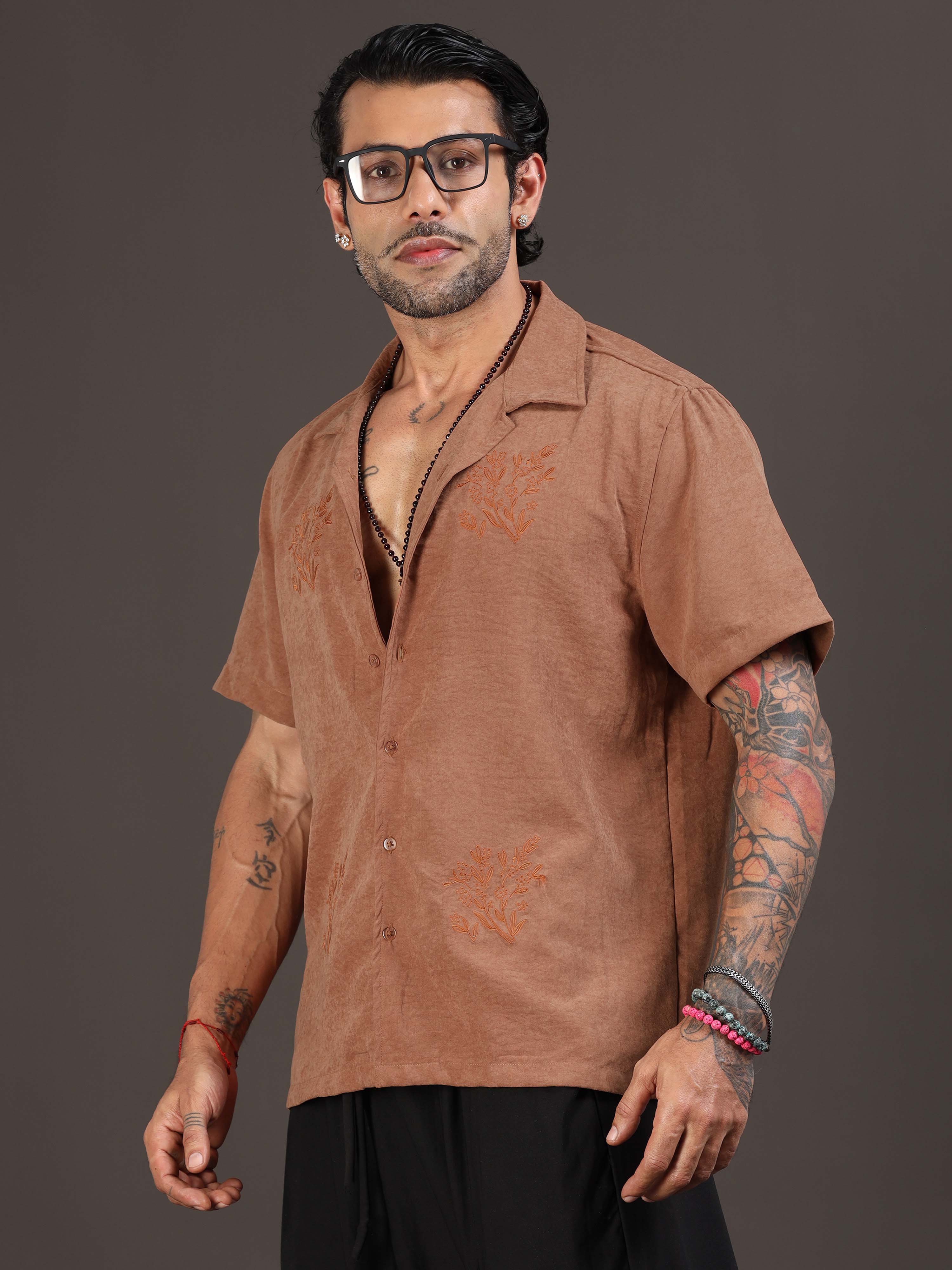 Velvasso Embroidered Shirt In Brown