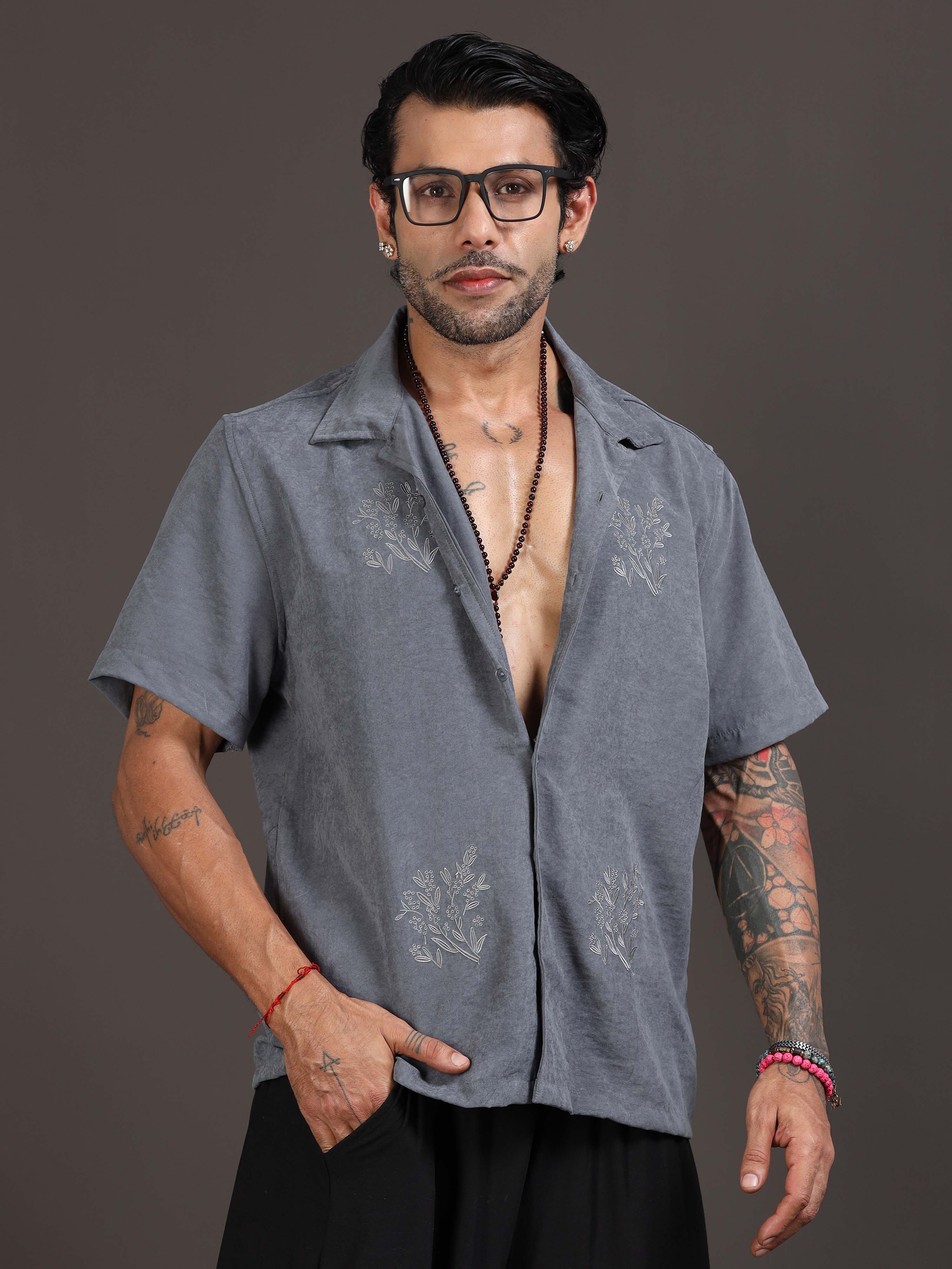 Velvasso Embroidered Shirt In Grey