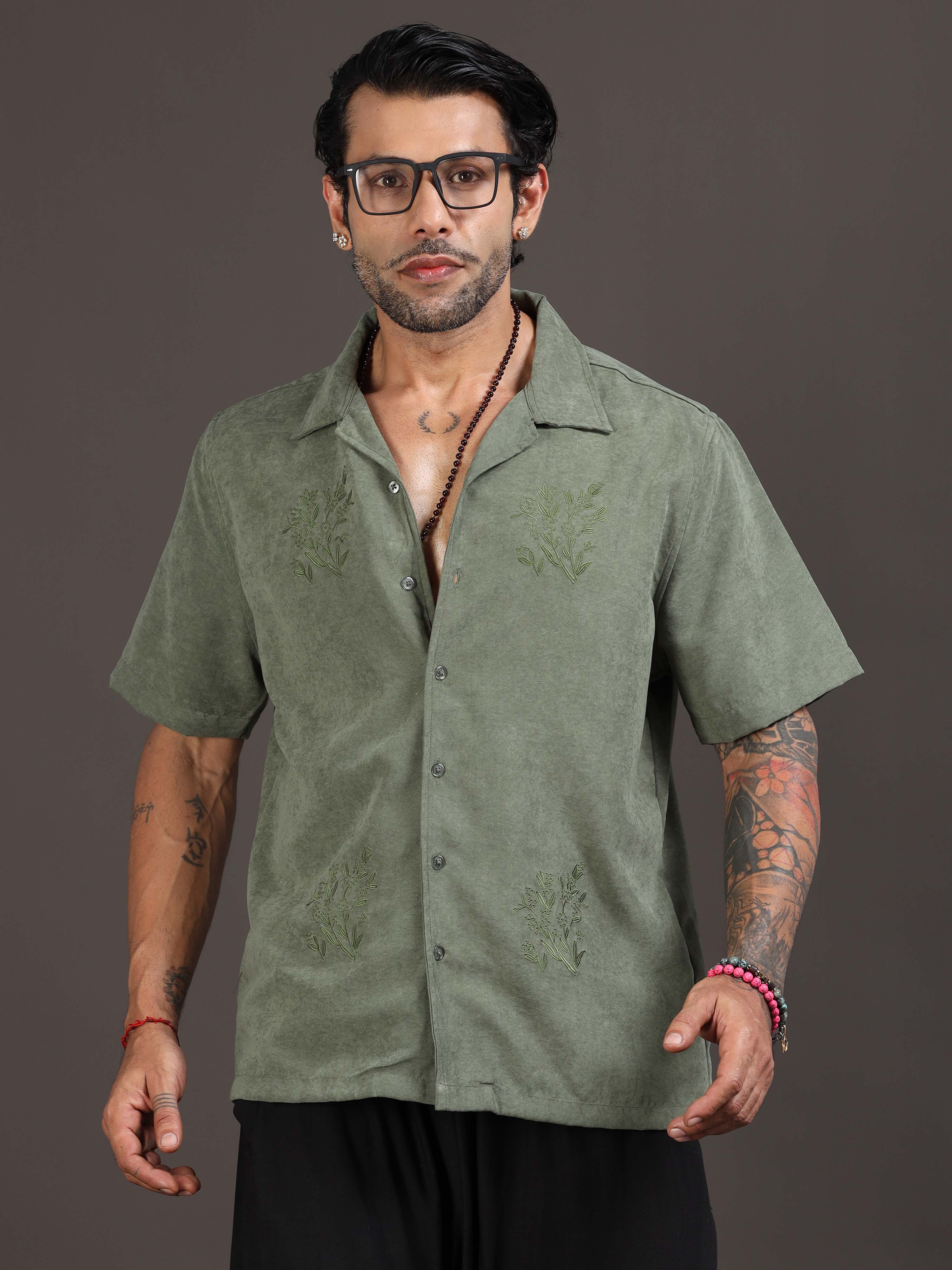 Velvasso Embroidered Shirt In Olive