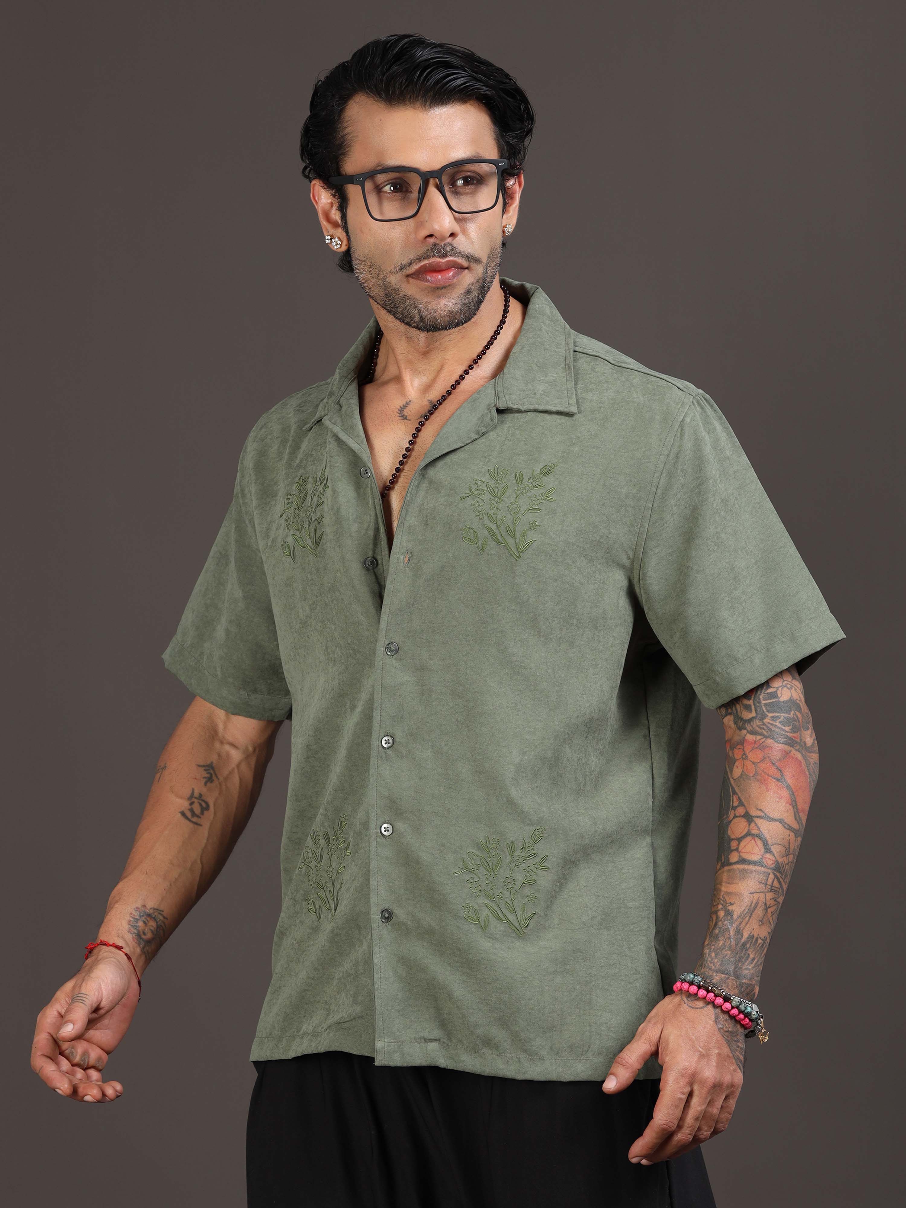 Velvasso Embroidered Shirt In Olive