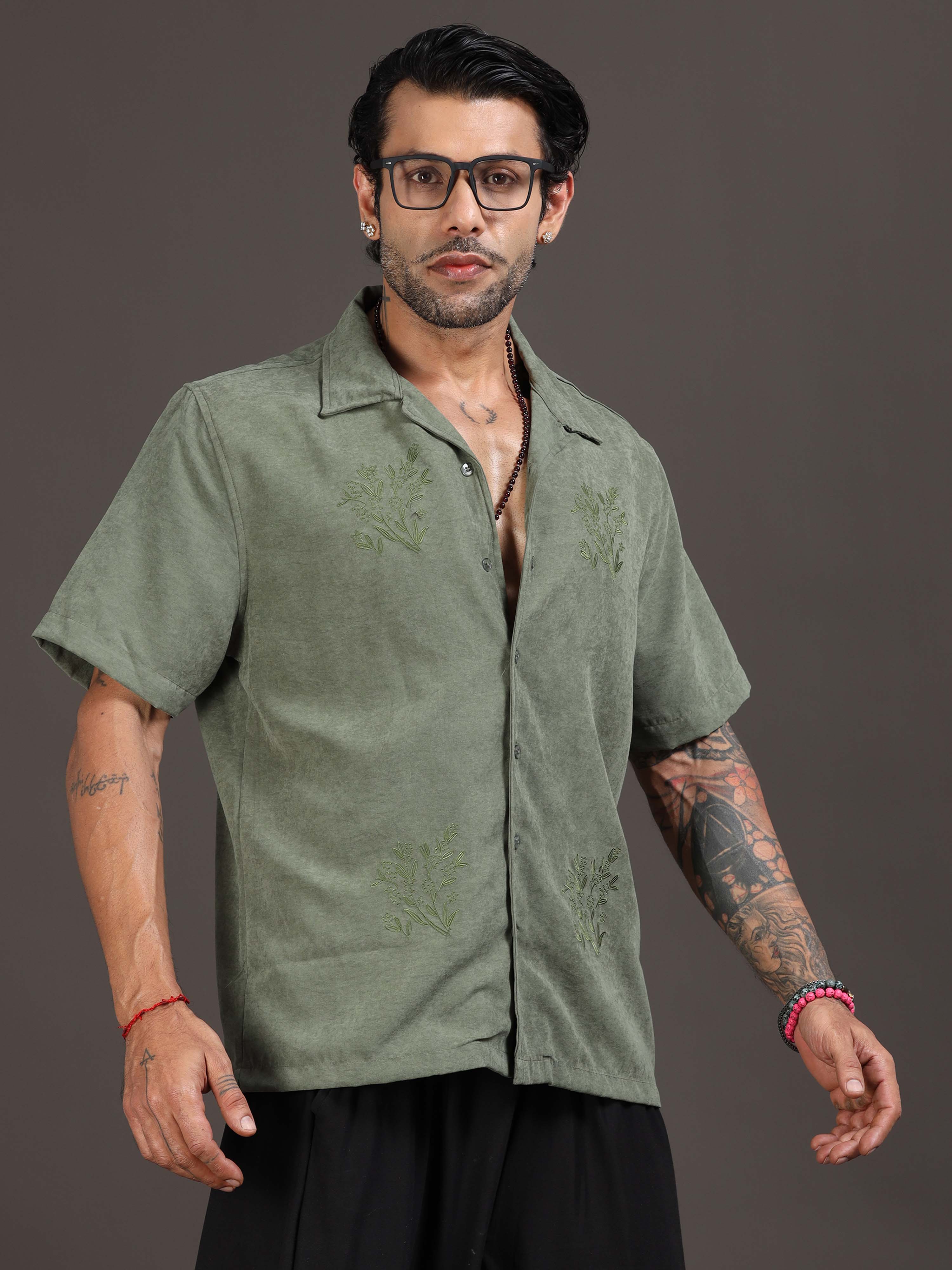 Velvasso Embroidered Shirt In Olive