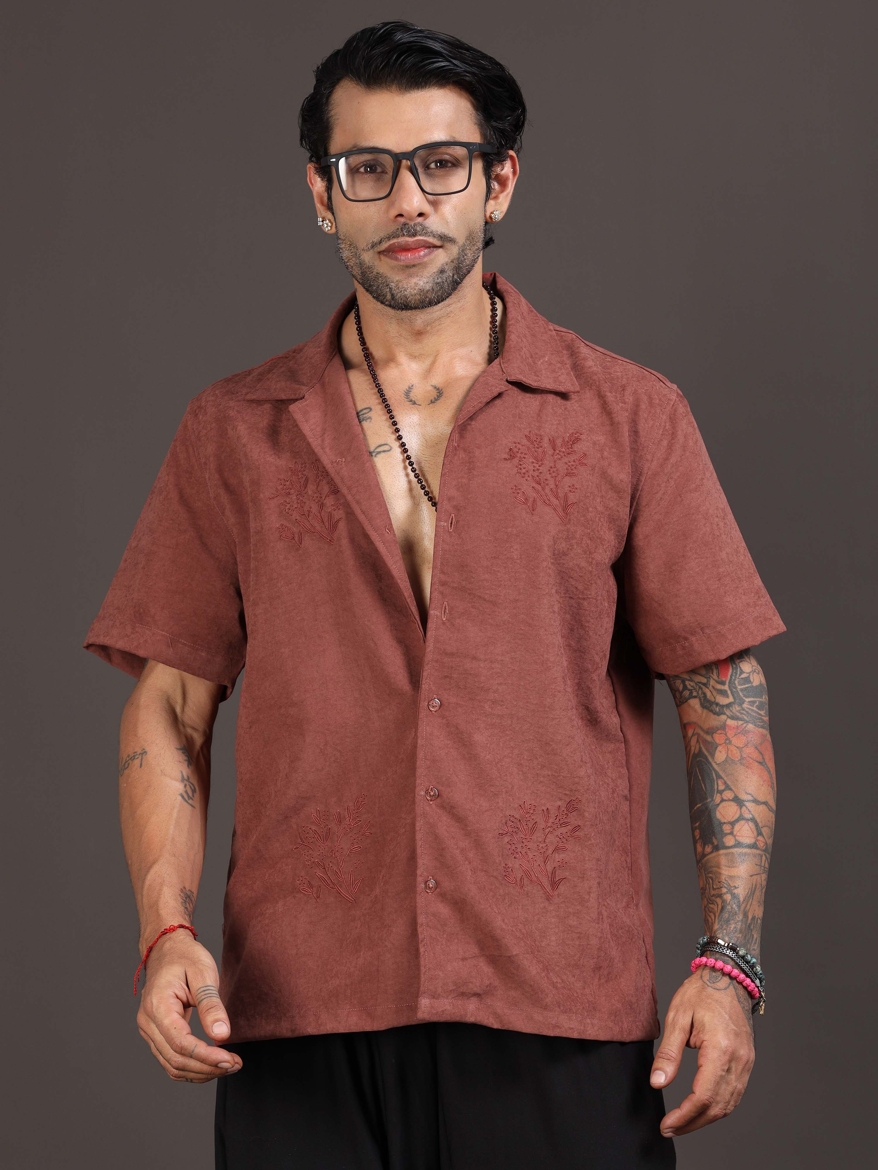 Velvasso Embroidered Shirt In Maroon