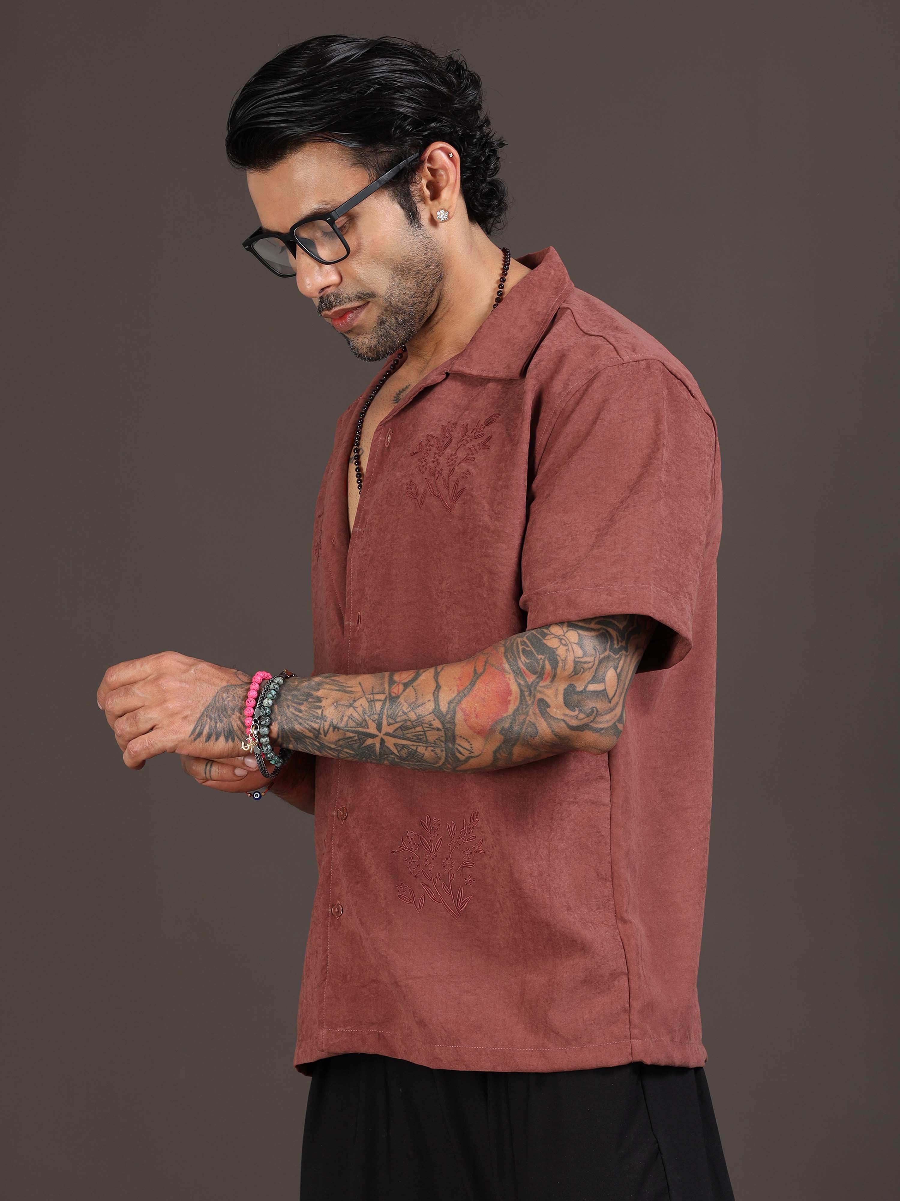 Velvasso Embroidered Shirt In Maroon