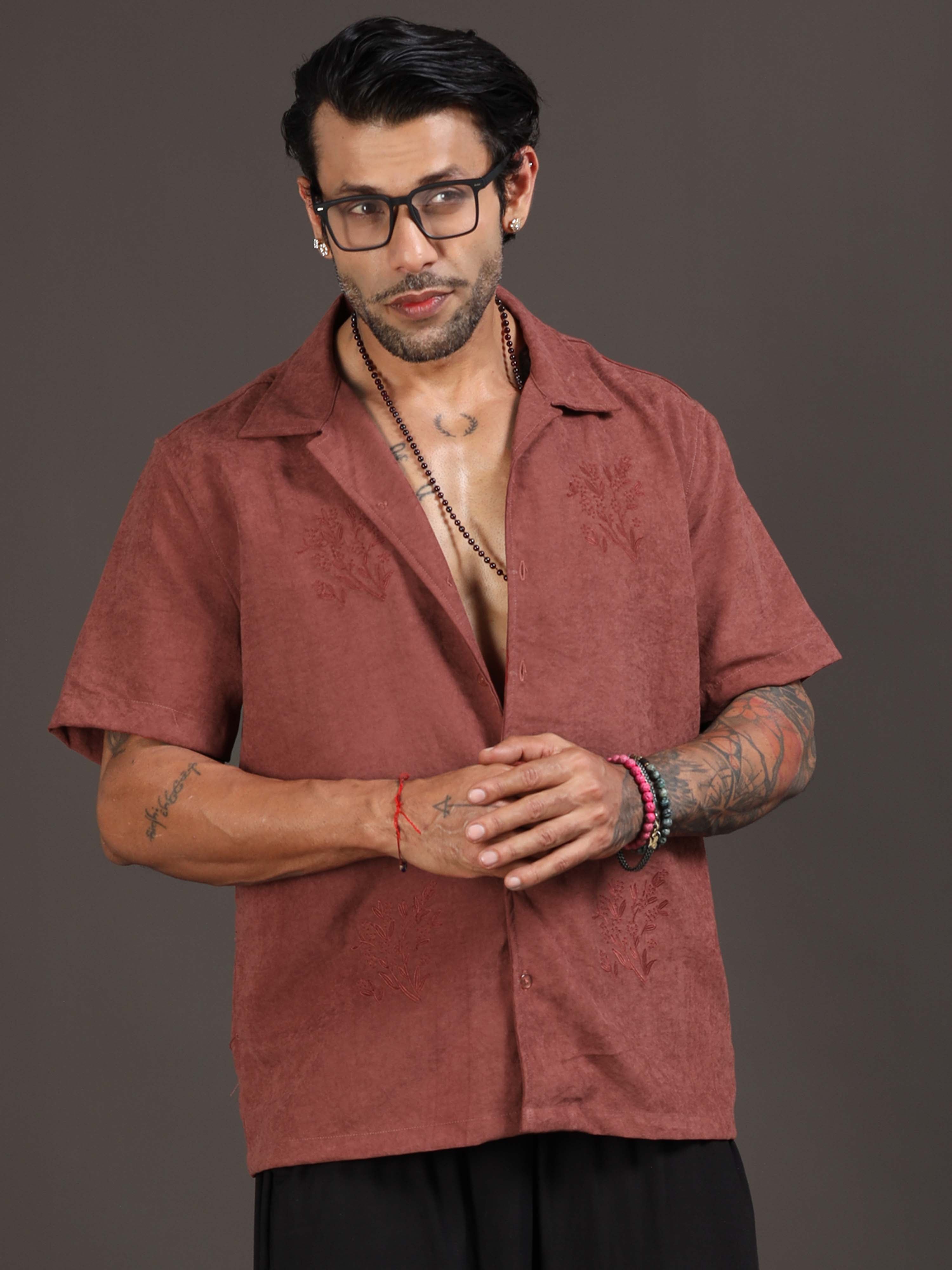 Velvasso Embroidered Shirt In Maroon