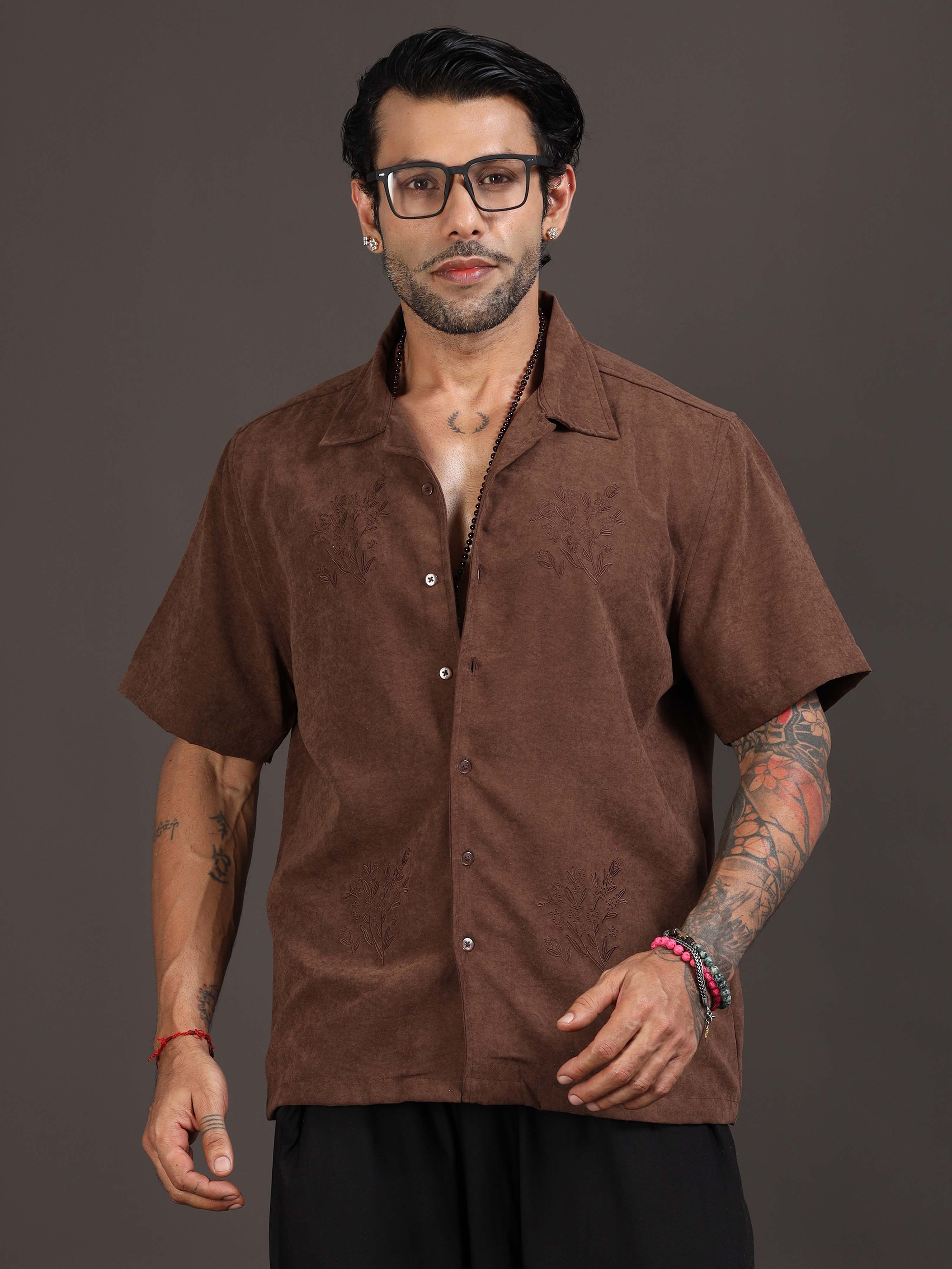 Velvasso Embroidered Shirt In Coffee