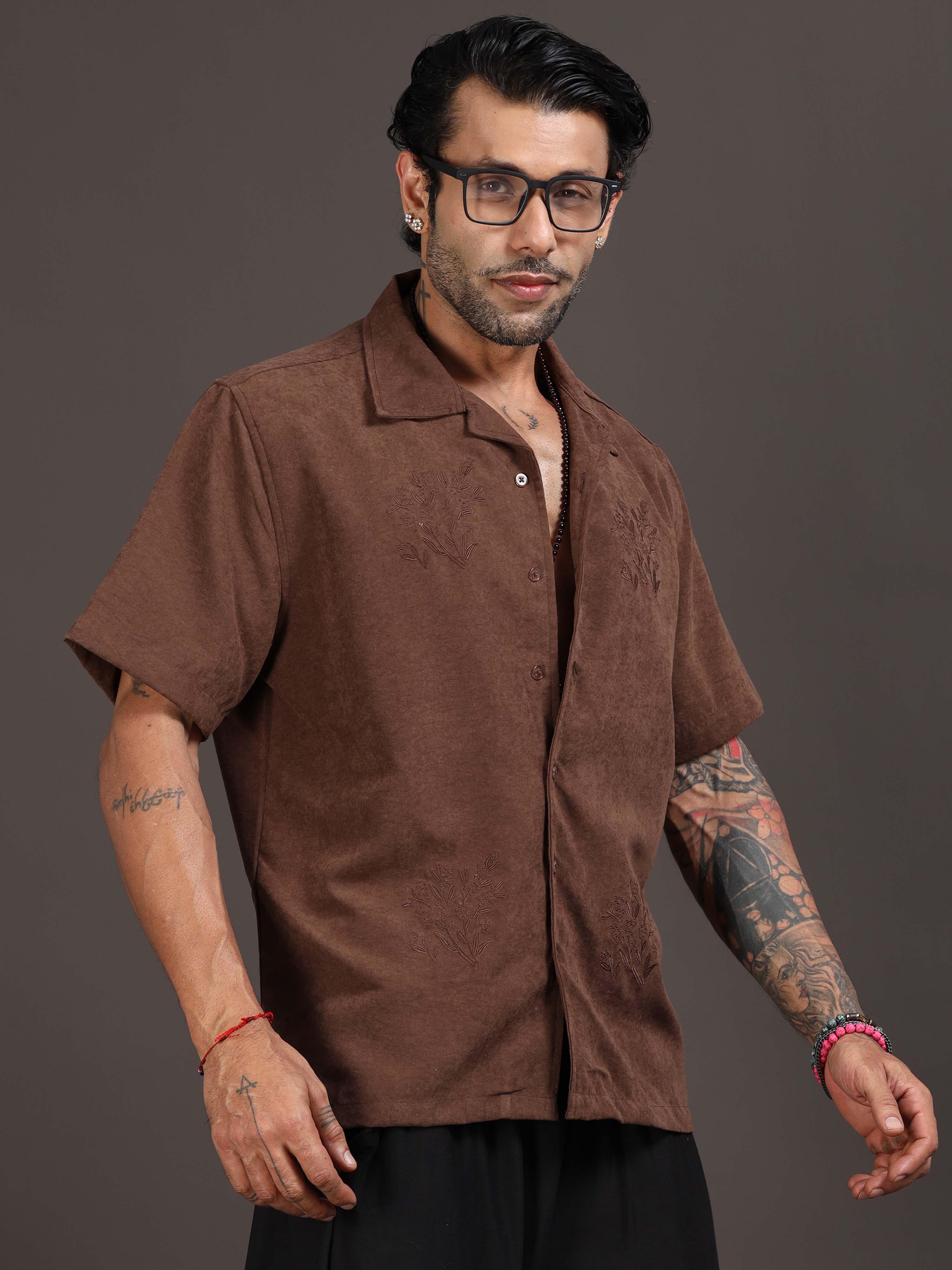 Velvasso Embroidered Shirt In Coffee