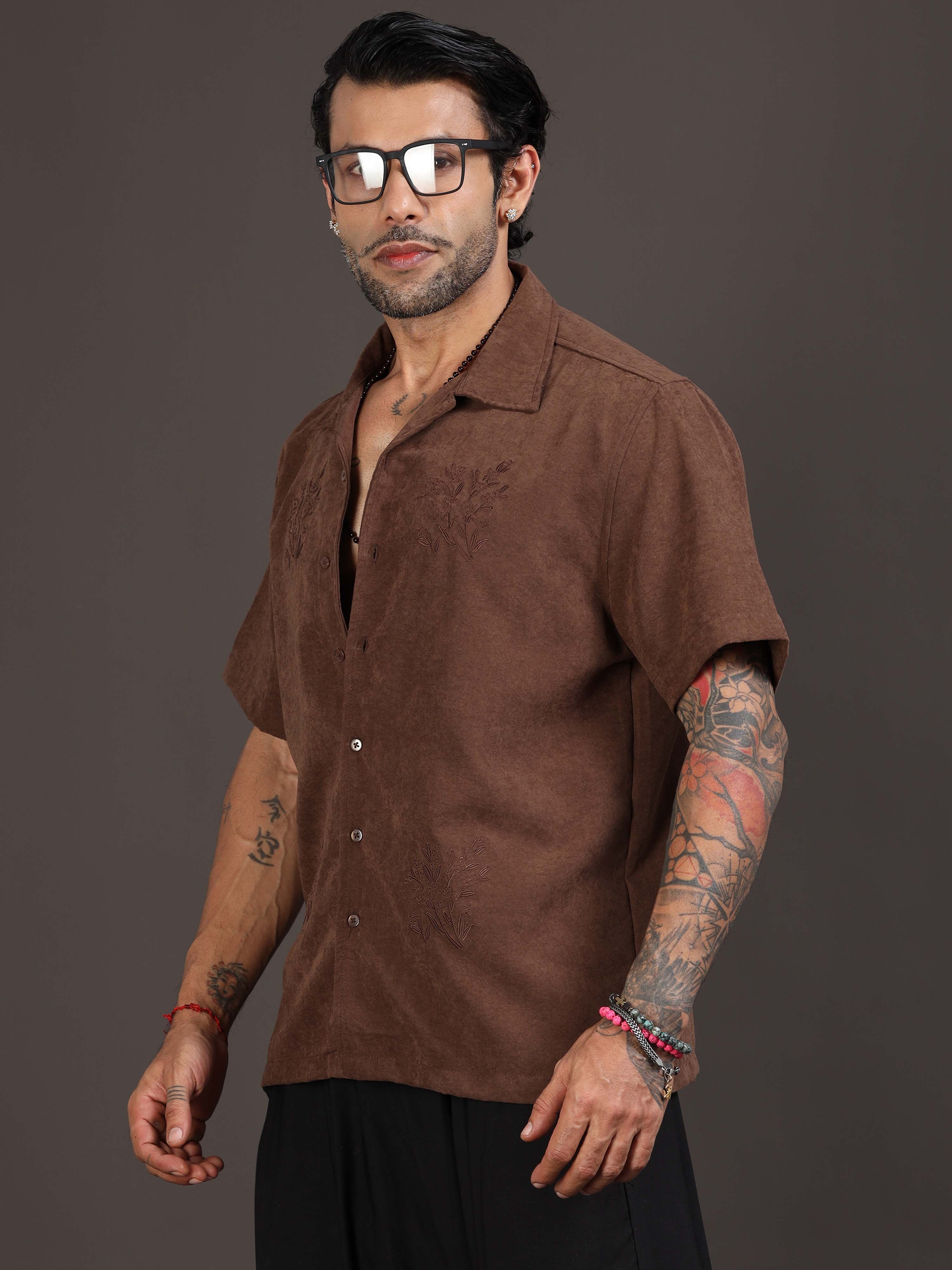 Velvasso Embroidered Shirt In Coffee