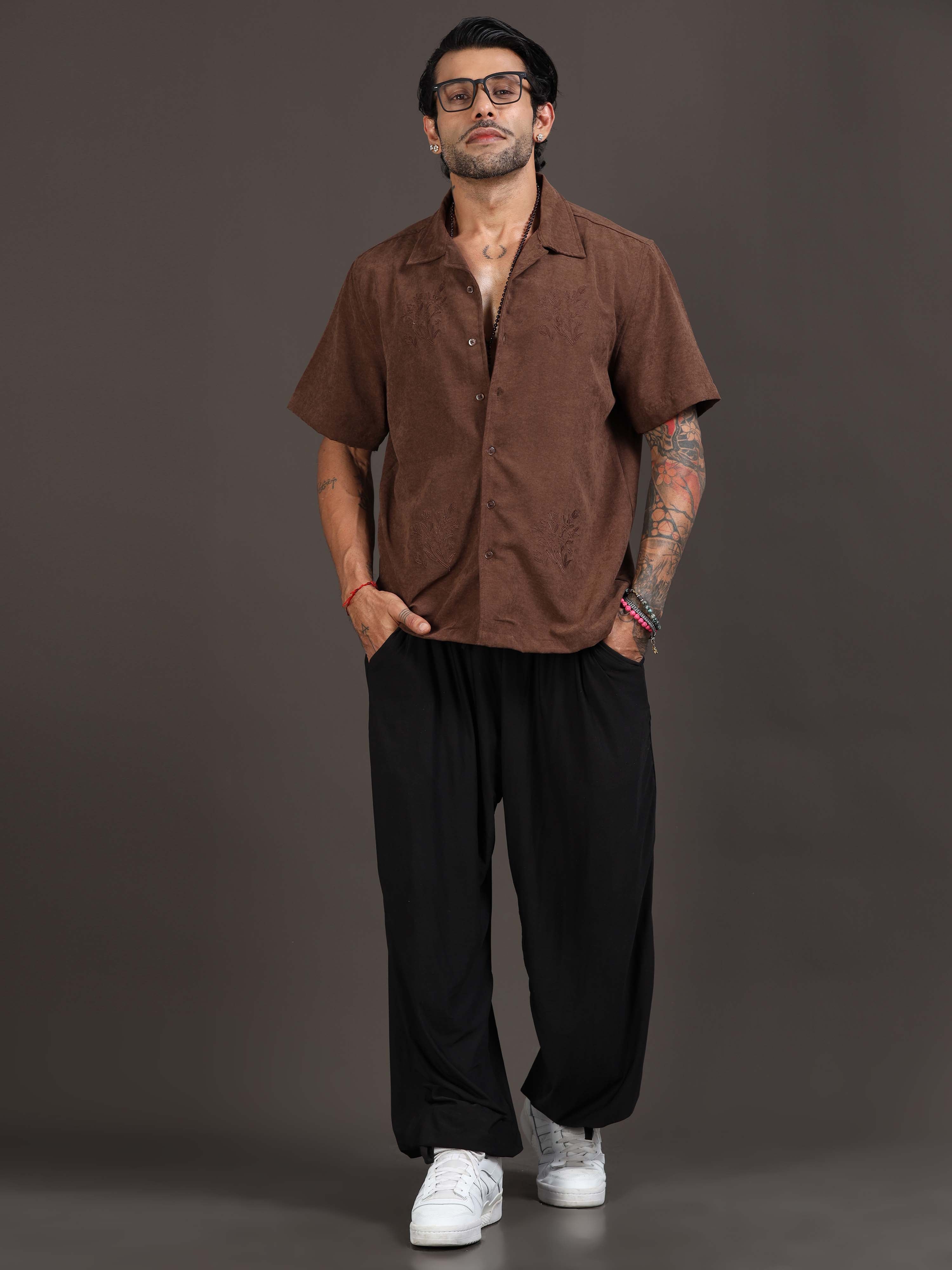 Velvasso Embroidered Shirt In Coffee