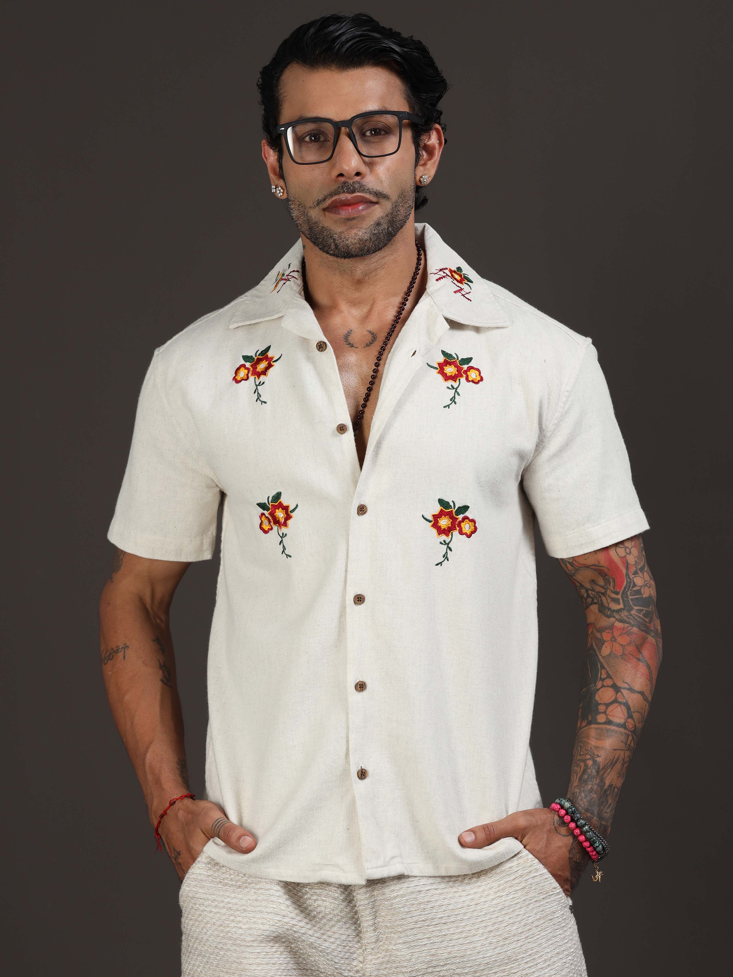 Linen Blossom Shirt In Cream