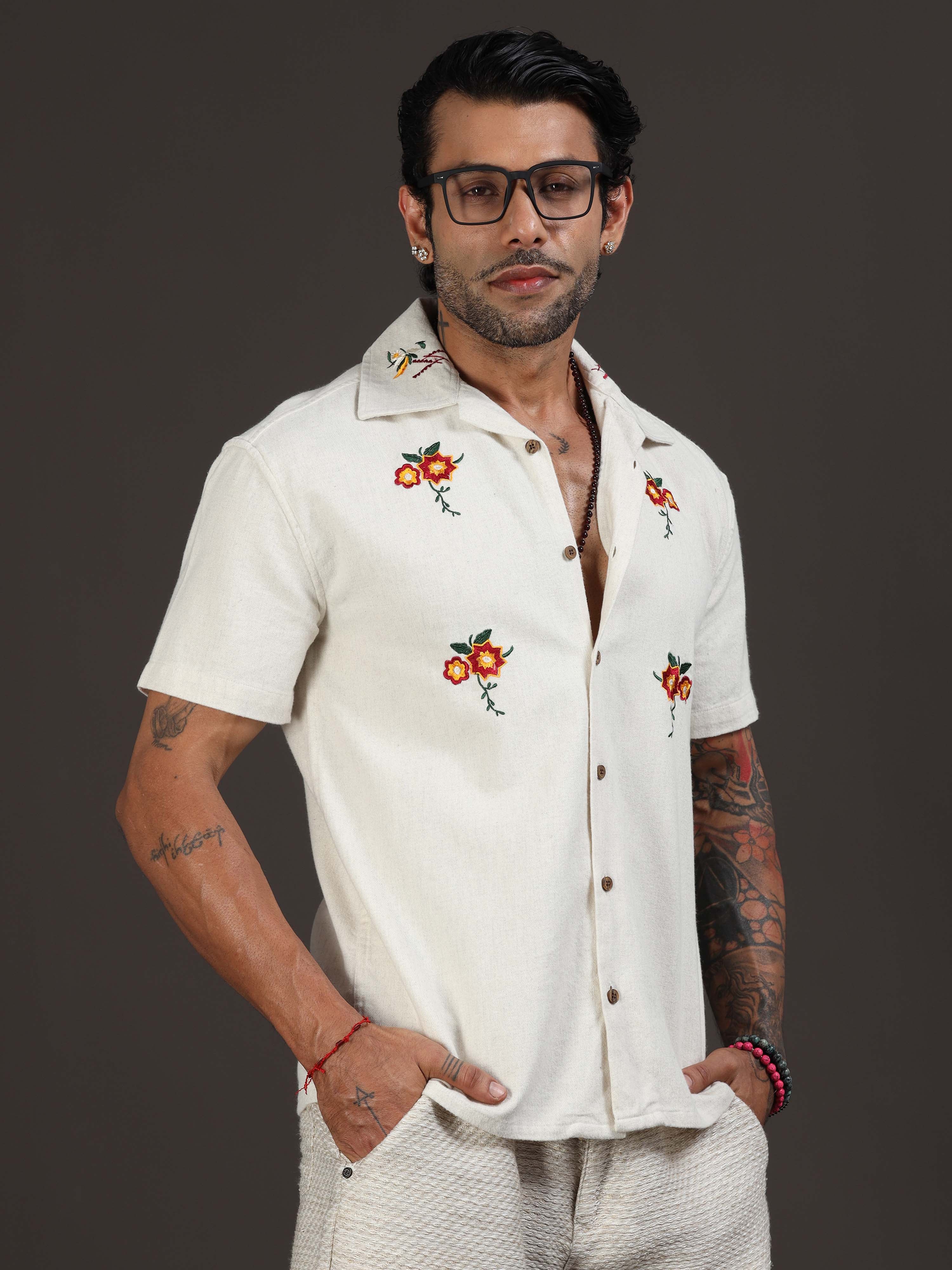 Linen Blossom Shirt In Cream