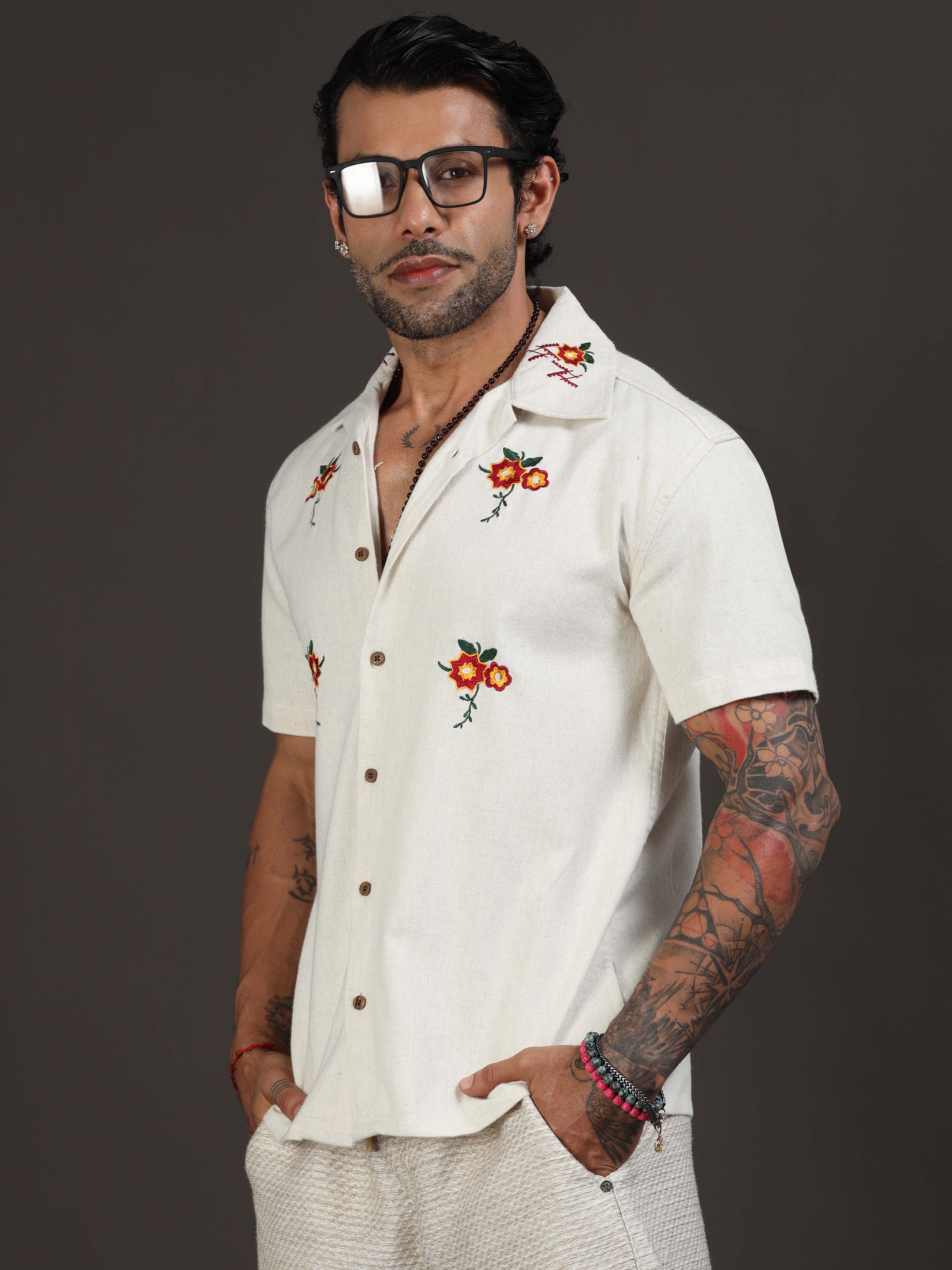 Linen Blossom Shirt In Cream