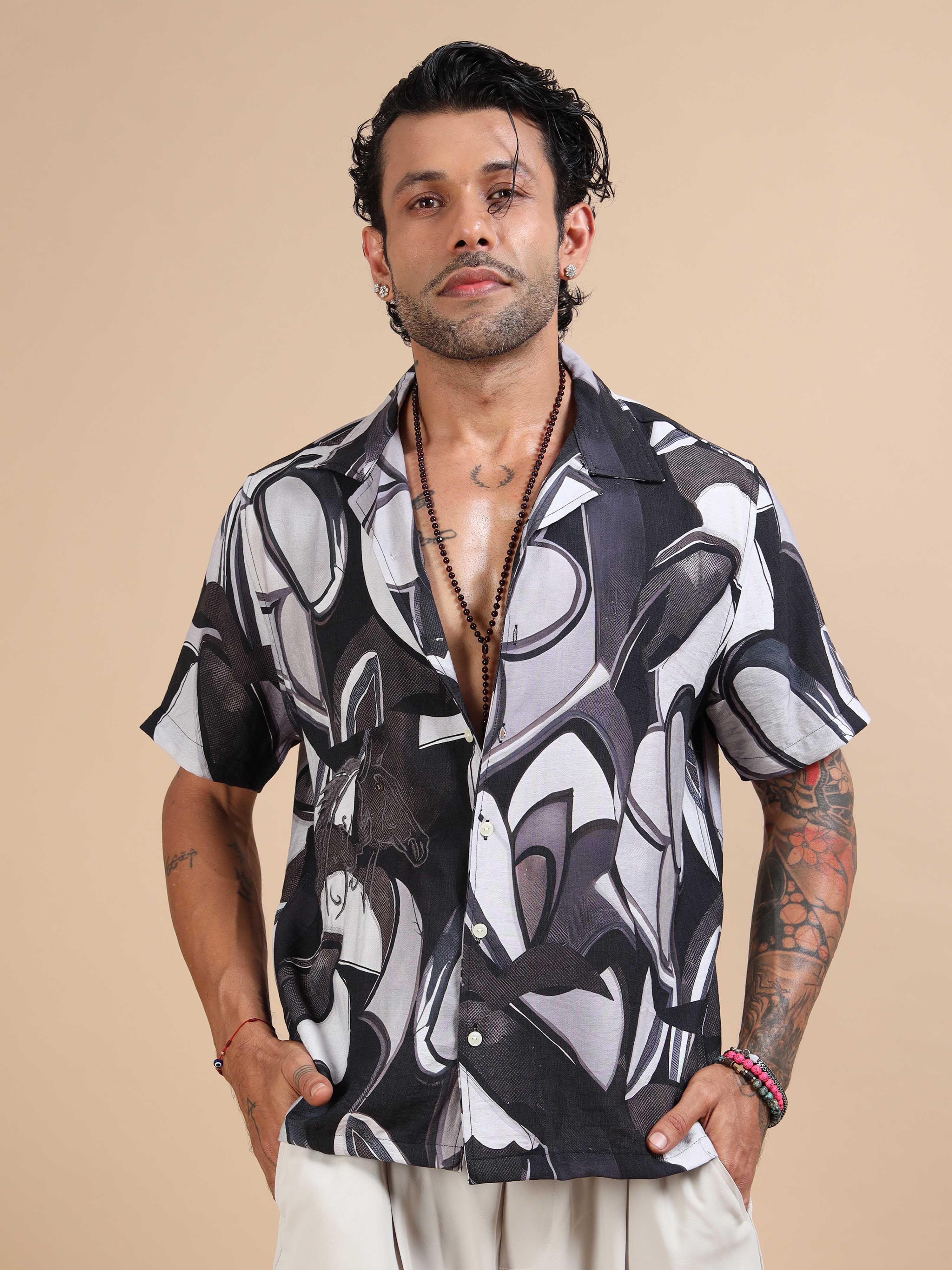 Designer Blossom Printed Shirt In Navy for Men