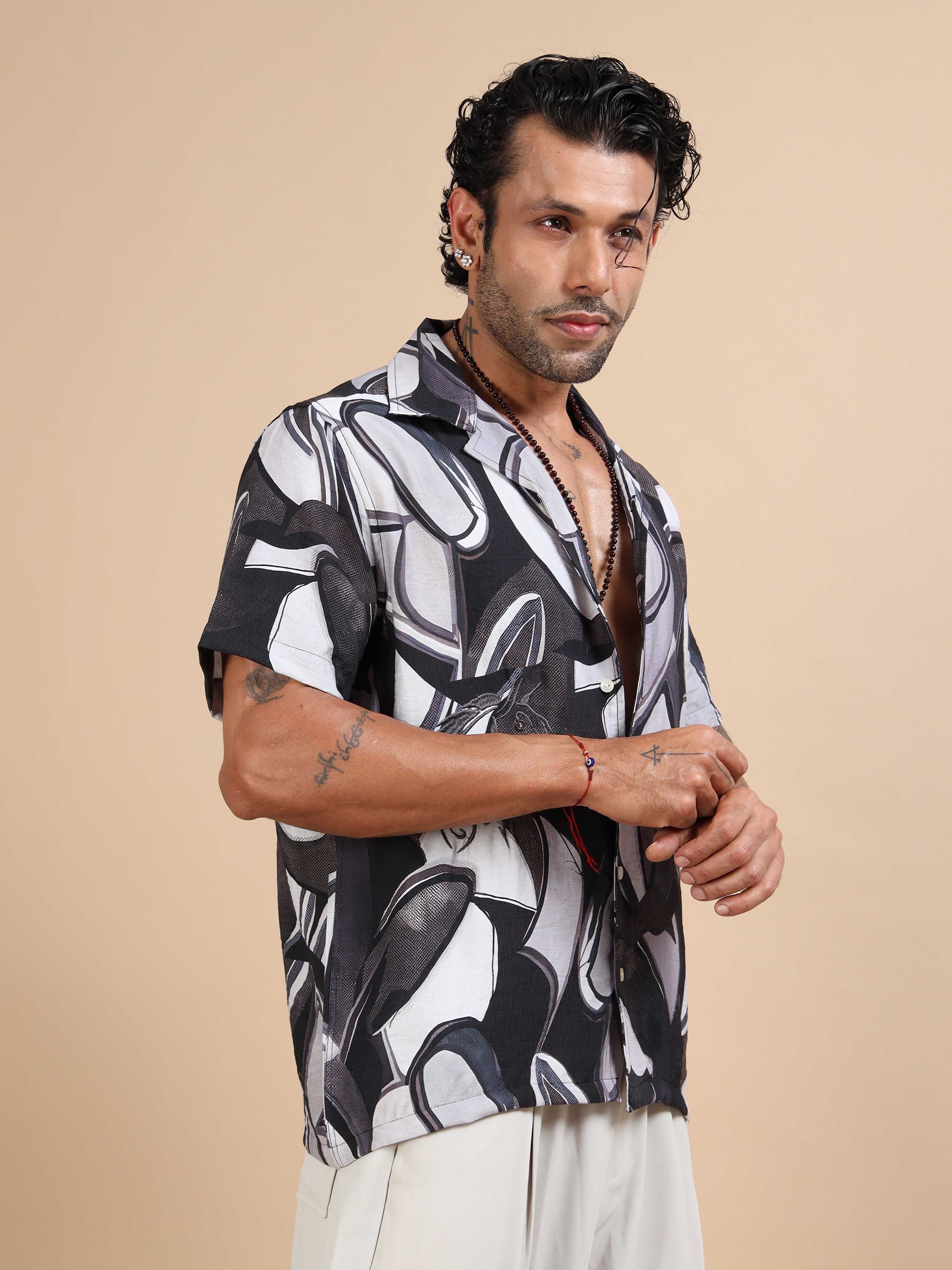 Designer Blossom Printed Shirt In Navy for Men