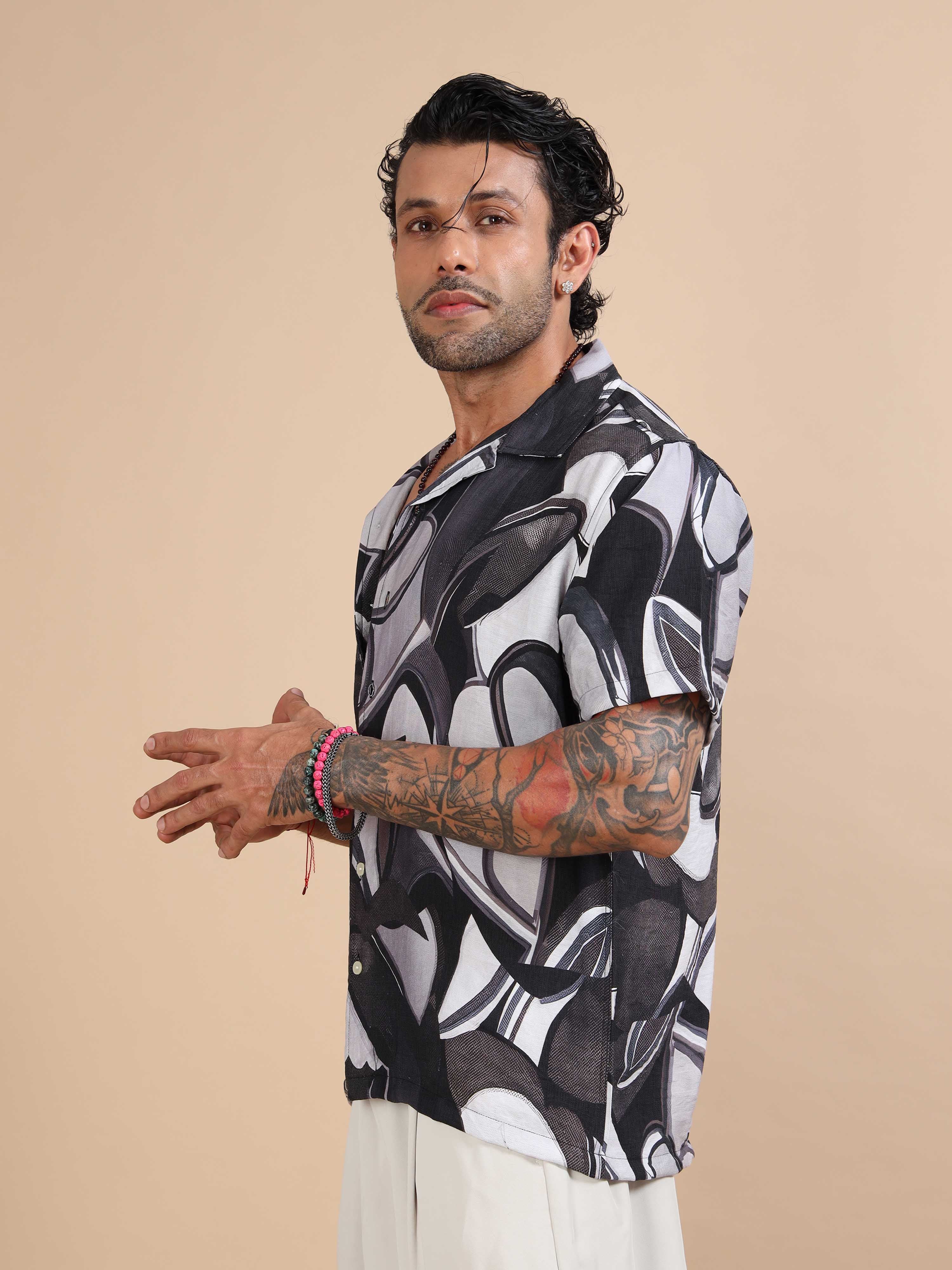 Designer Blossom Printed Shirt In Navy for Men