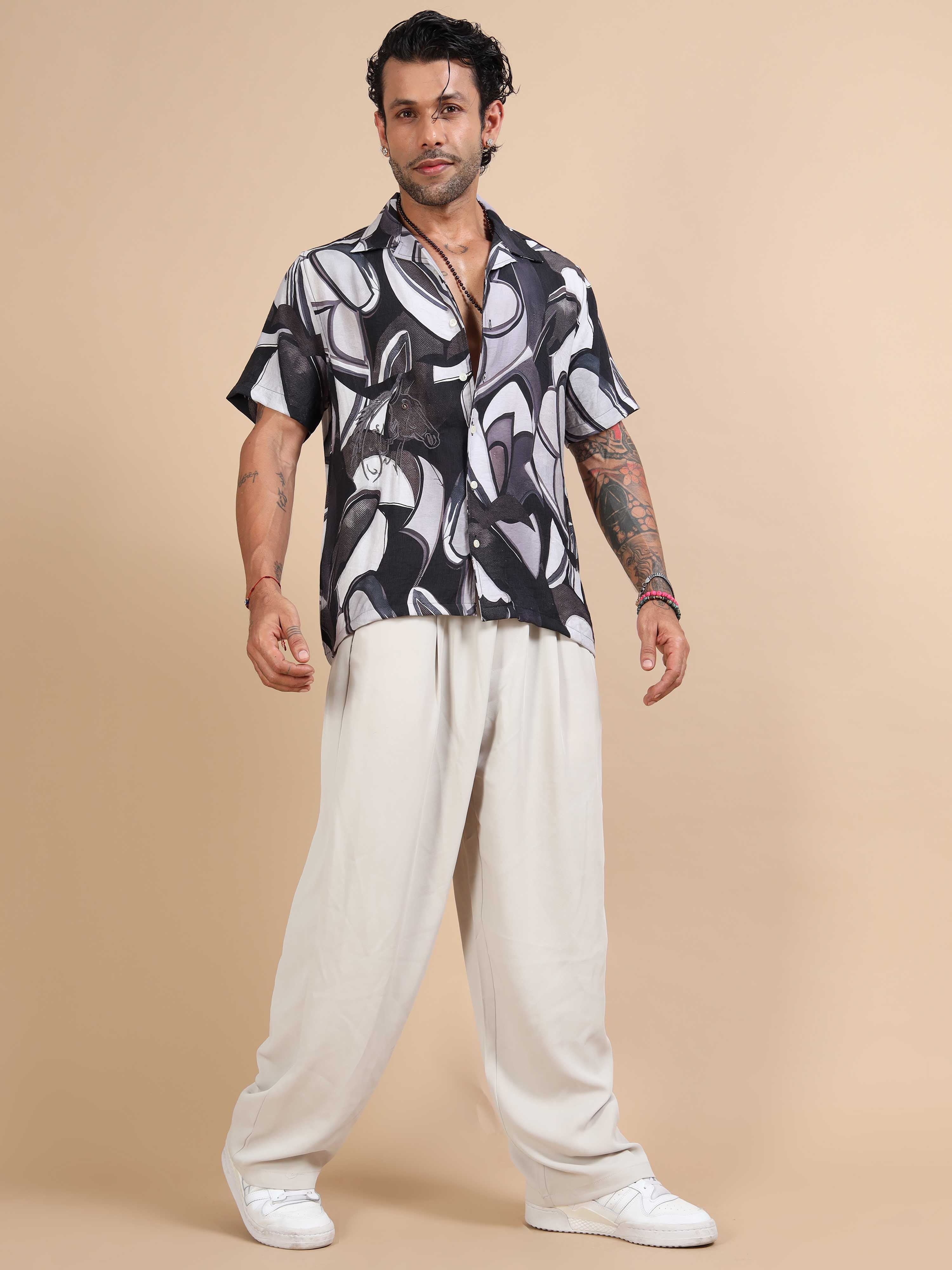 Designer Blossom Printed Shirt In Navy for Men