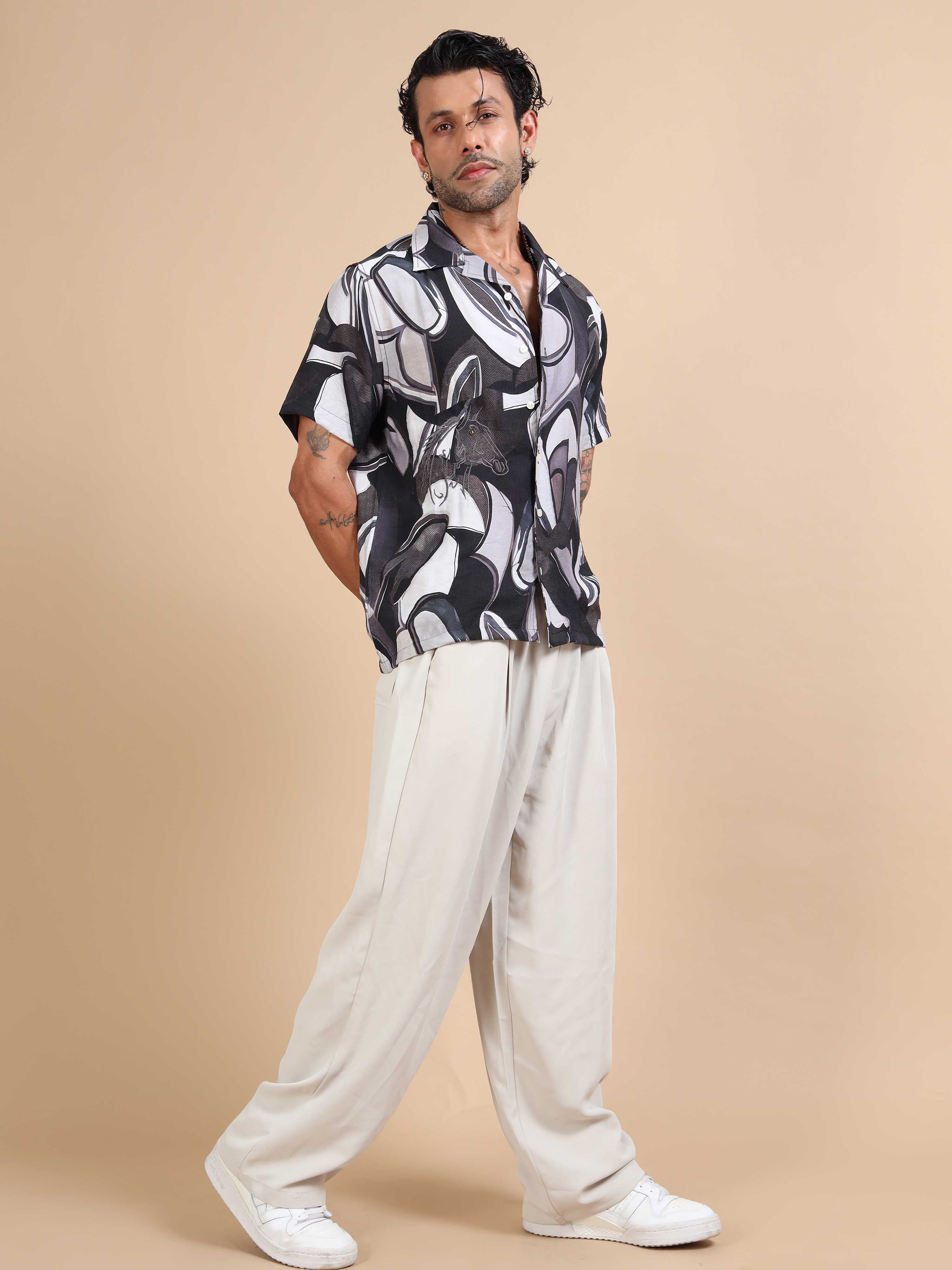 Designer Blossom Printed Shirt In Navy for Men