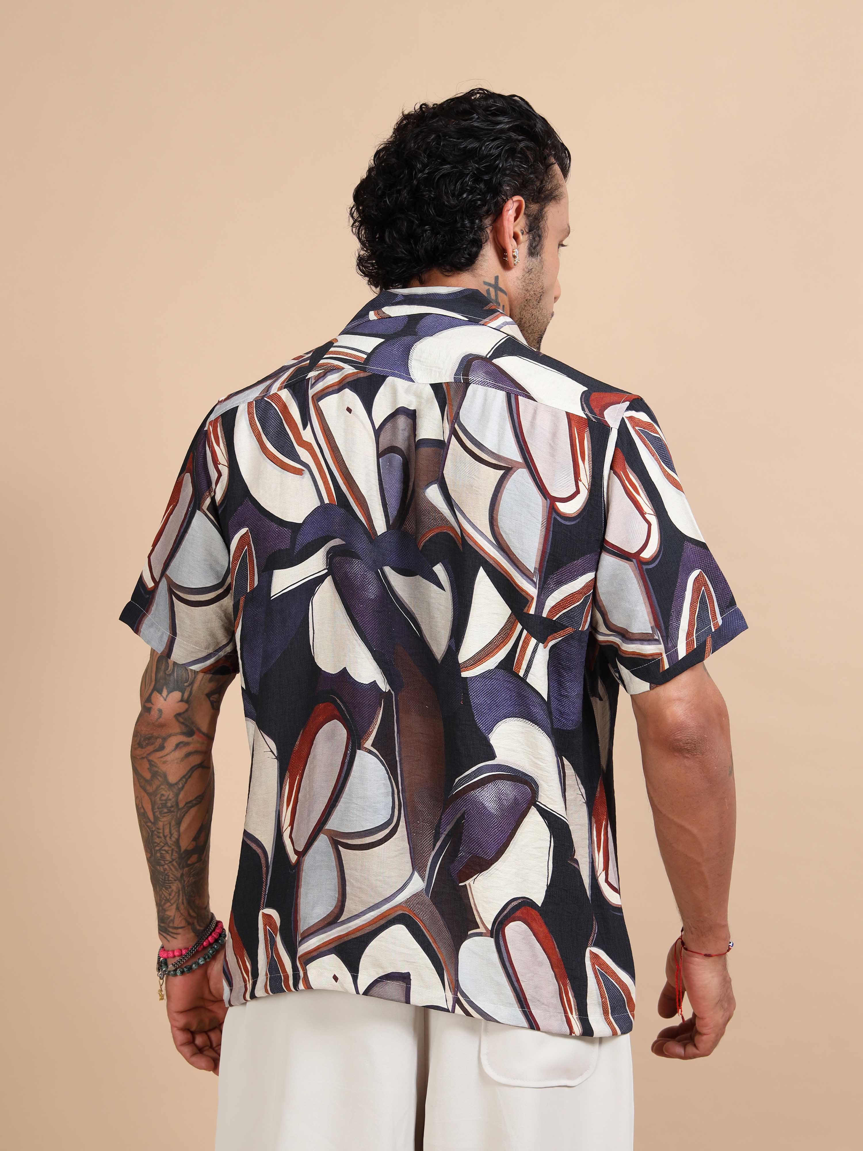 Mens abstract blossom floral printed shirt in cream