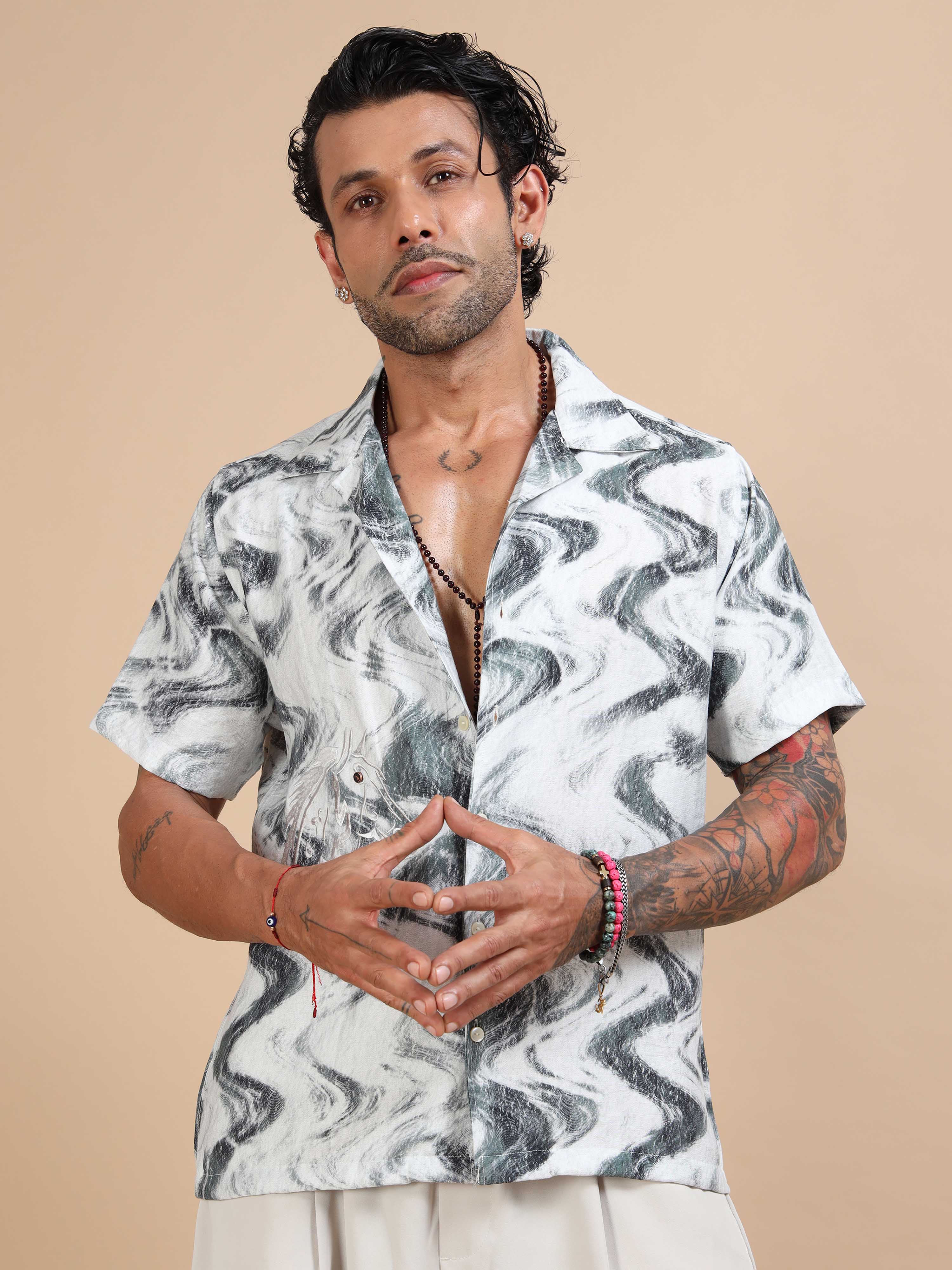 White Printed Shirt for men