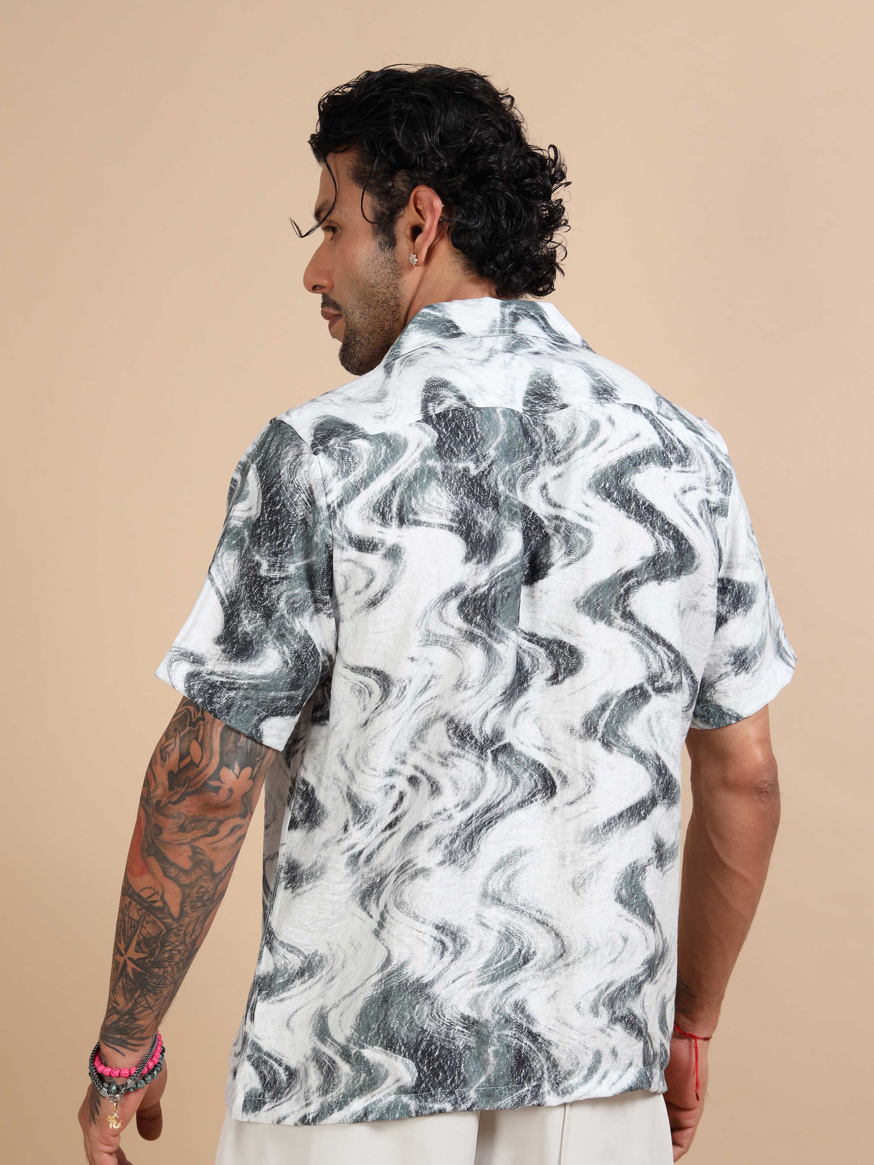 wavy black and White Printed Shirt for men