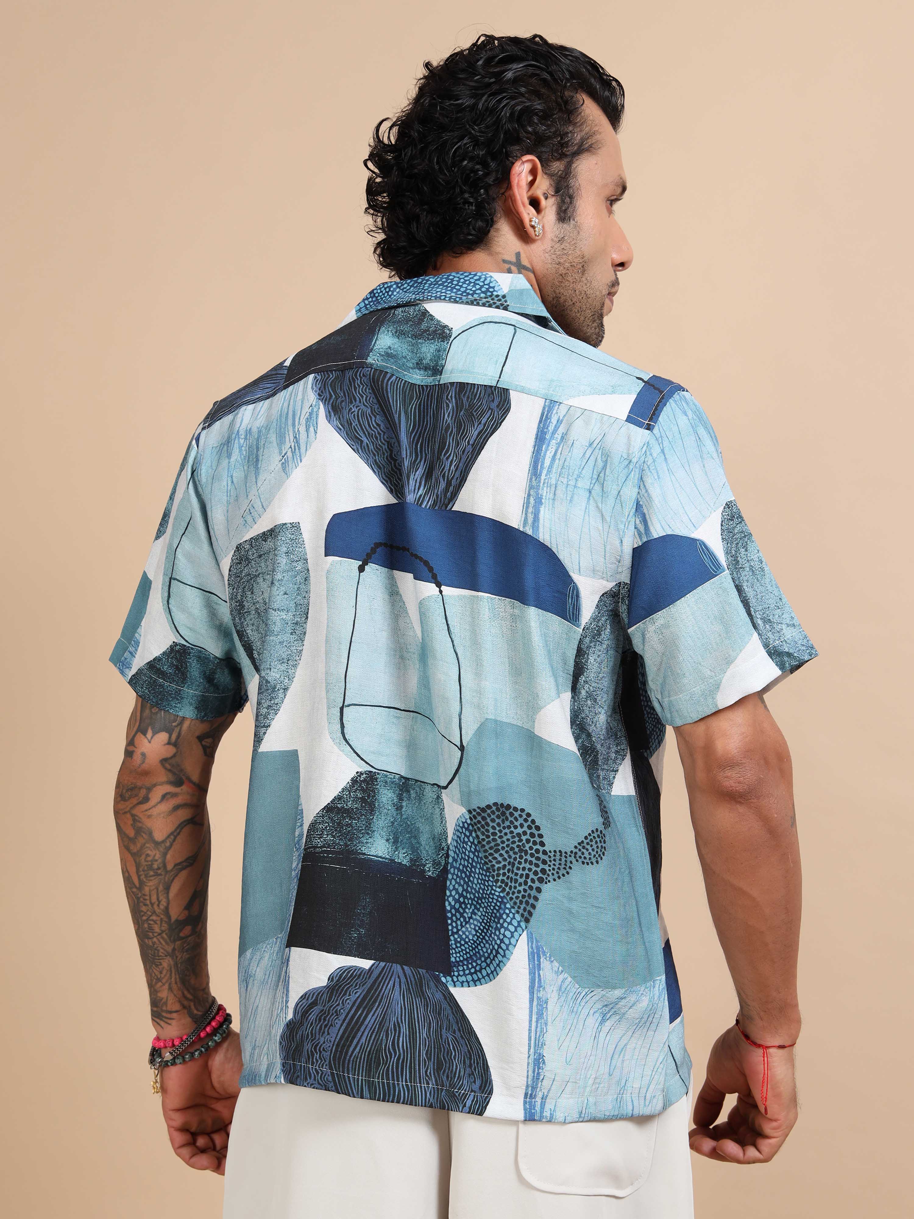 Lunar Petals Abstract Printed Shirt In Blue Mens Floral