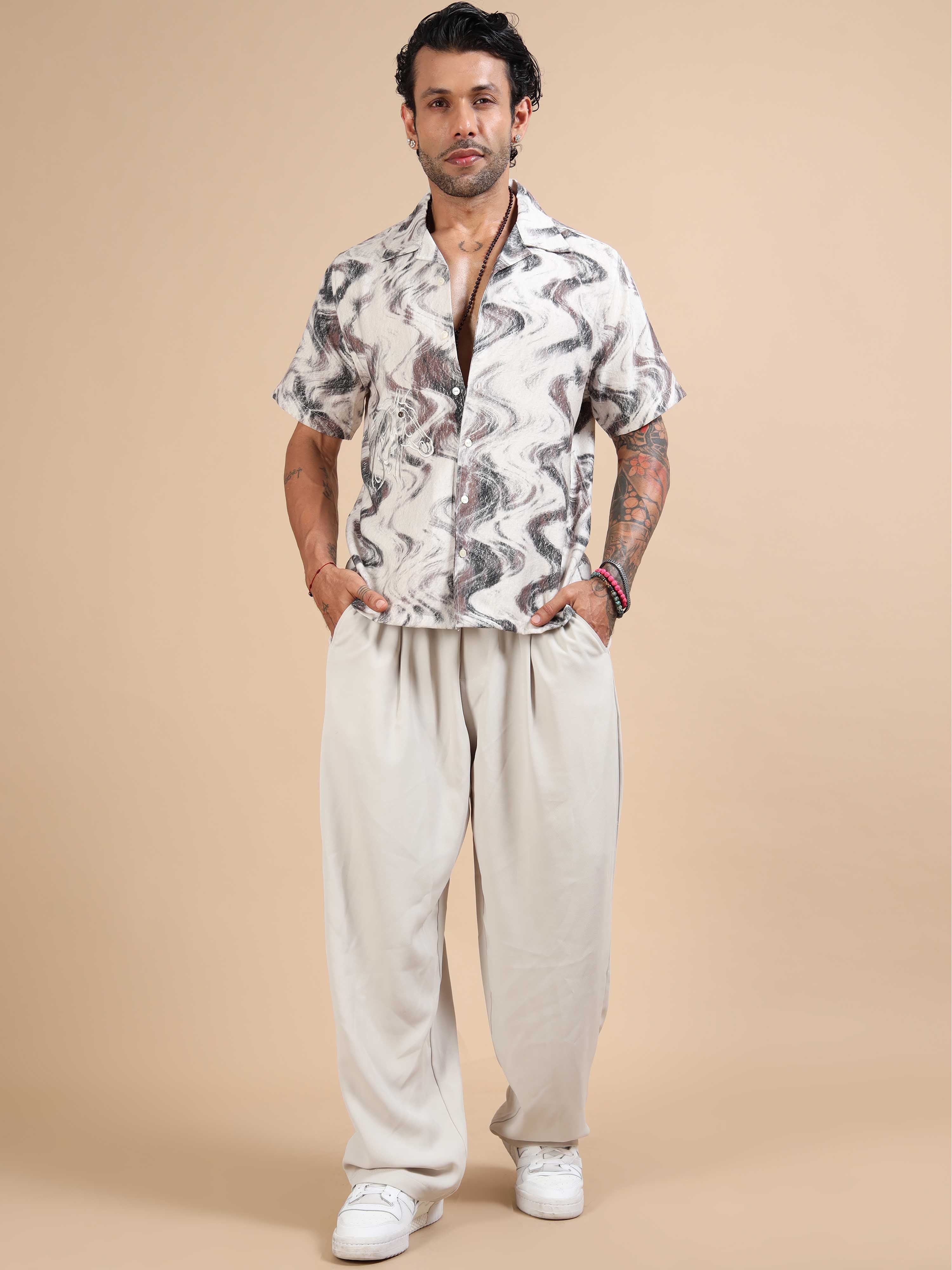 Wave Patten Cream Color Shirt for men