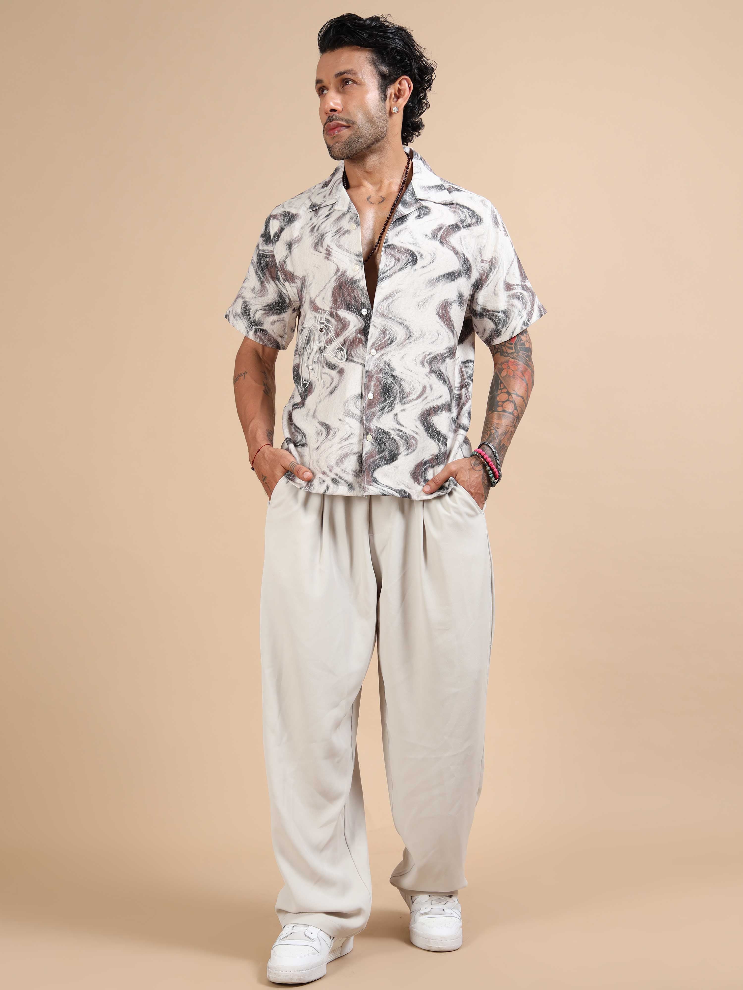 Wave Patten Cream Color Shirt for men