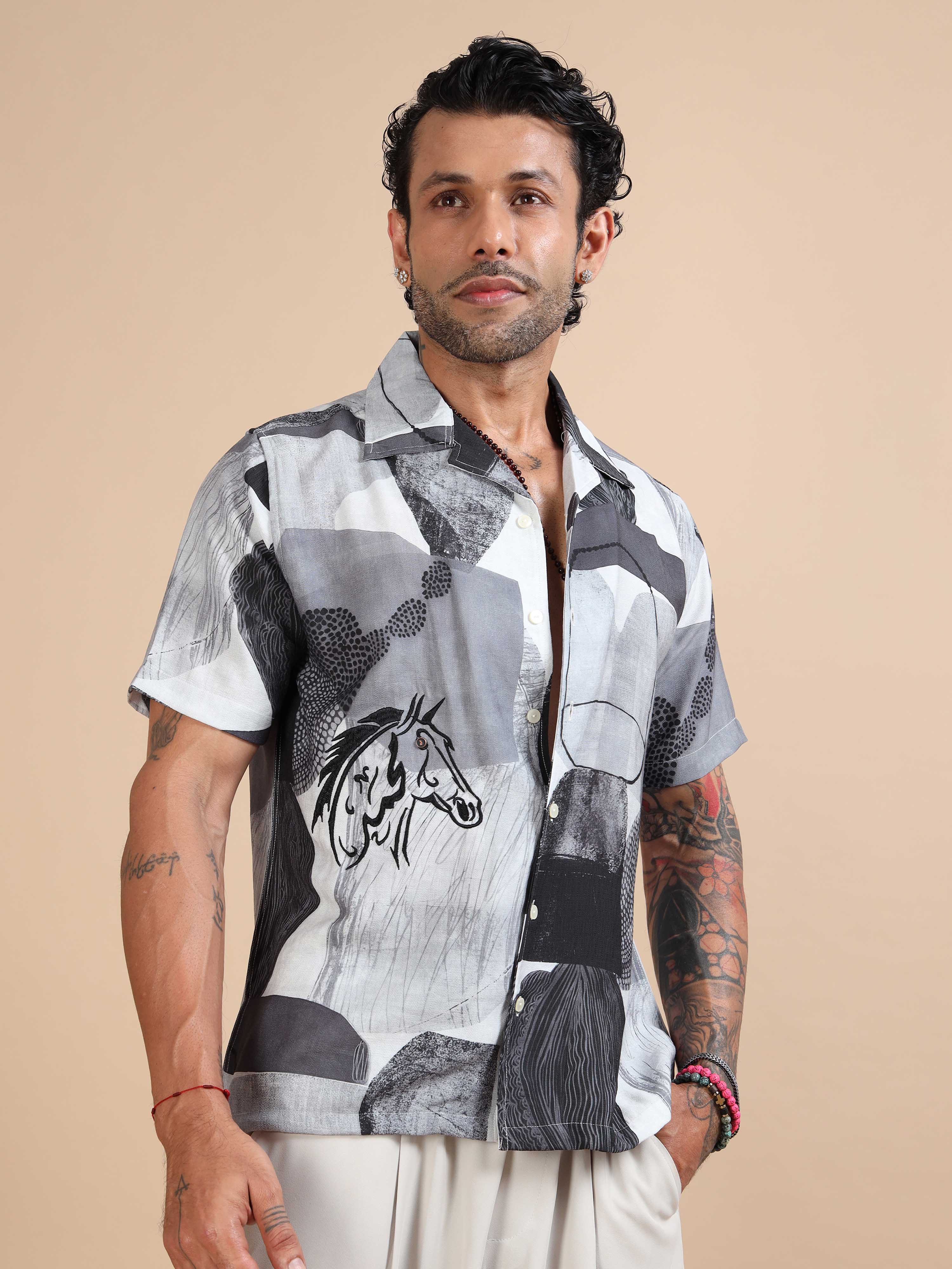 Grey Floral Printed Shirts For Men