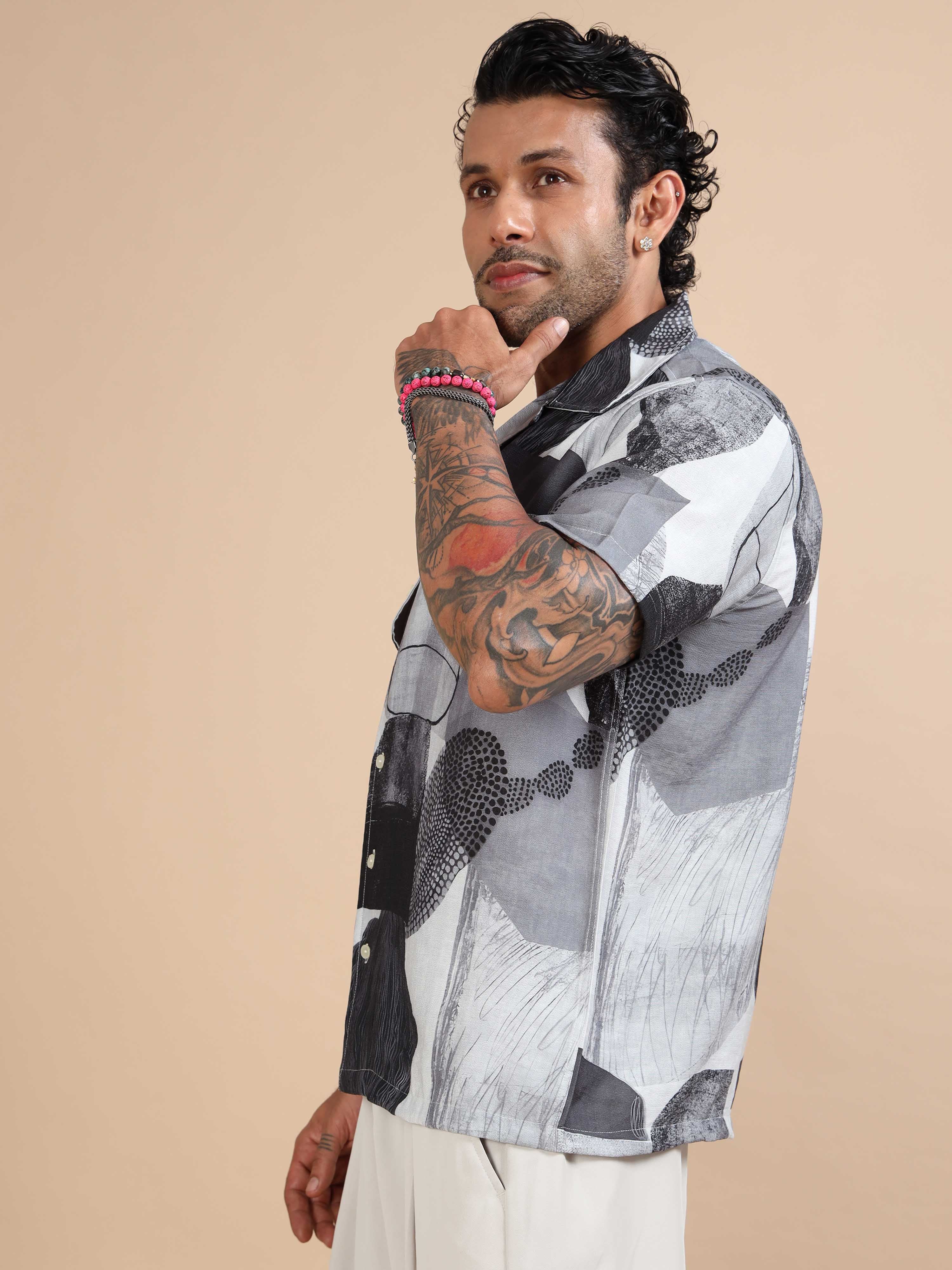 Grey Floral Printed Shirts For Men