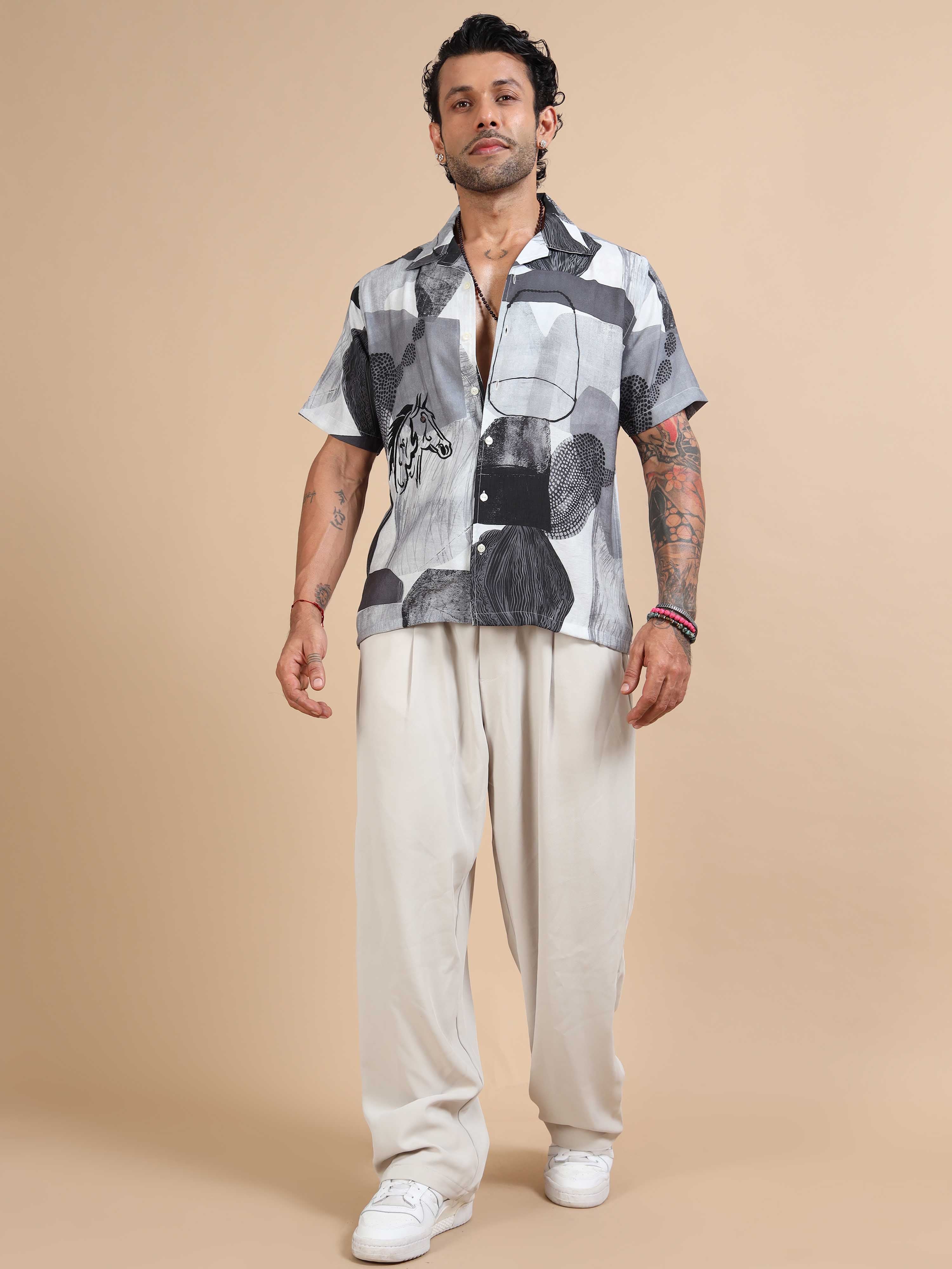 Grey Floral Printed Shirts For Men