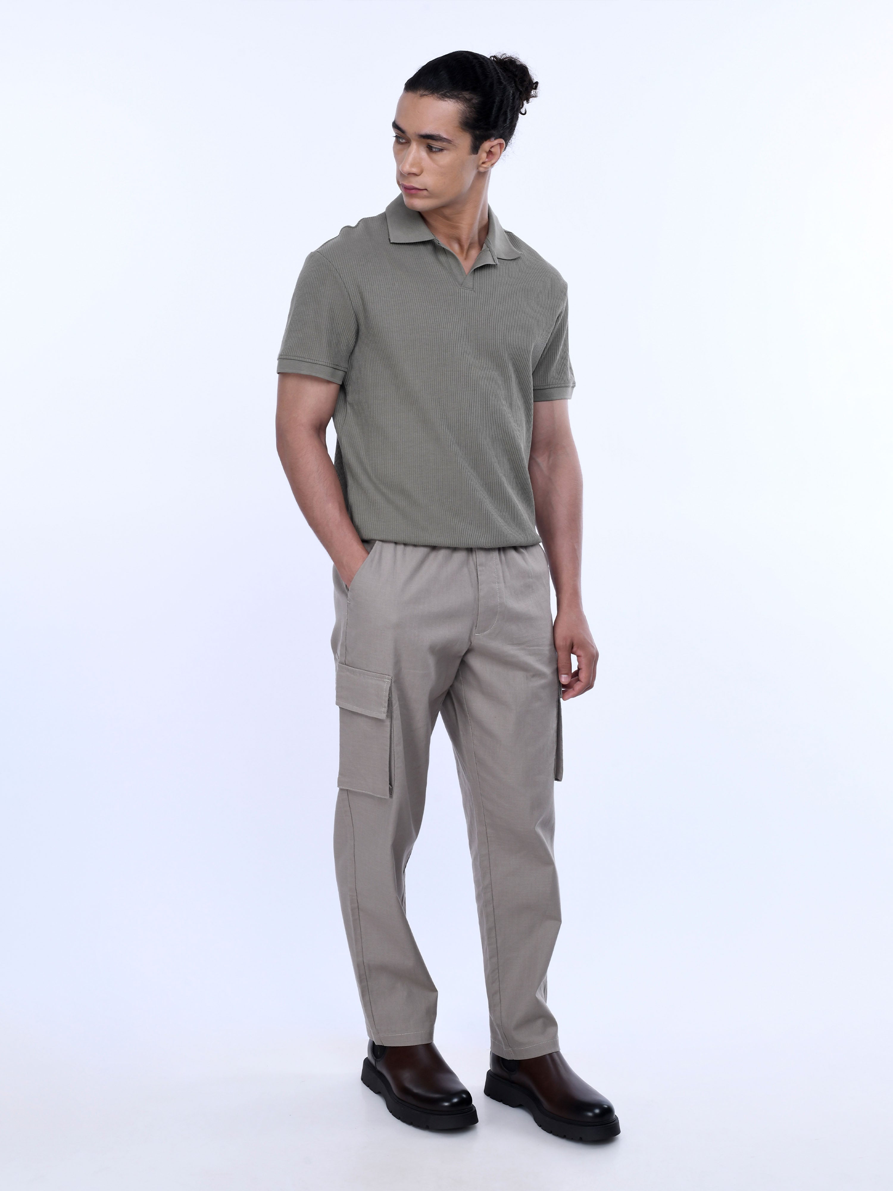 Beige Men Cargo Joggers