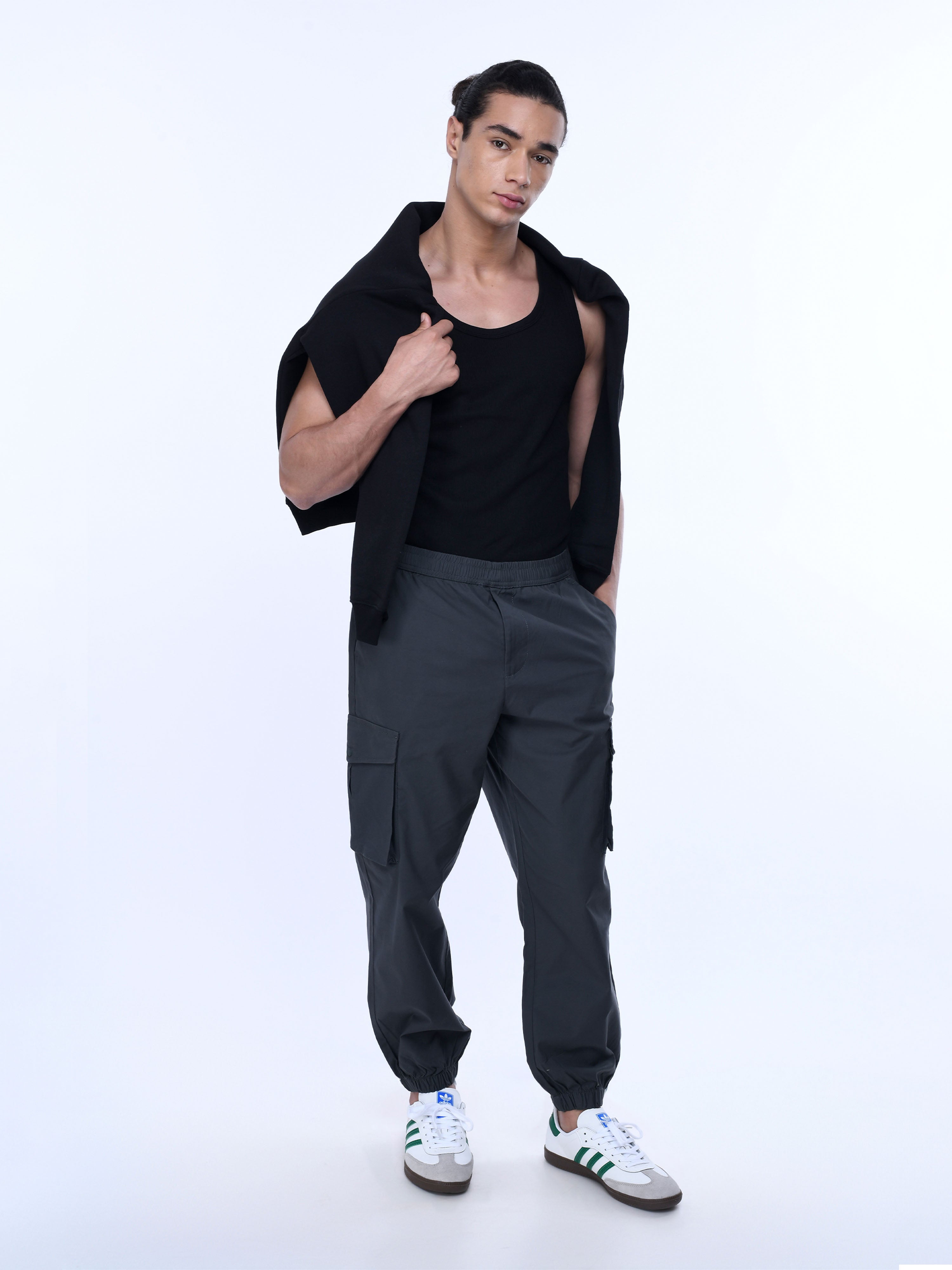 Grey Cotton Joggers Men Cargo Pants