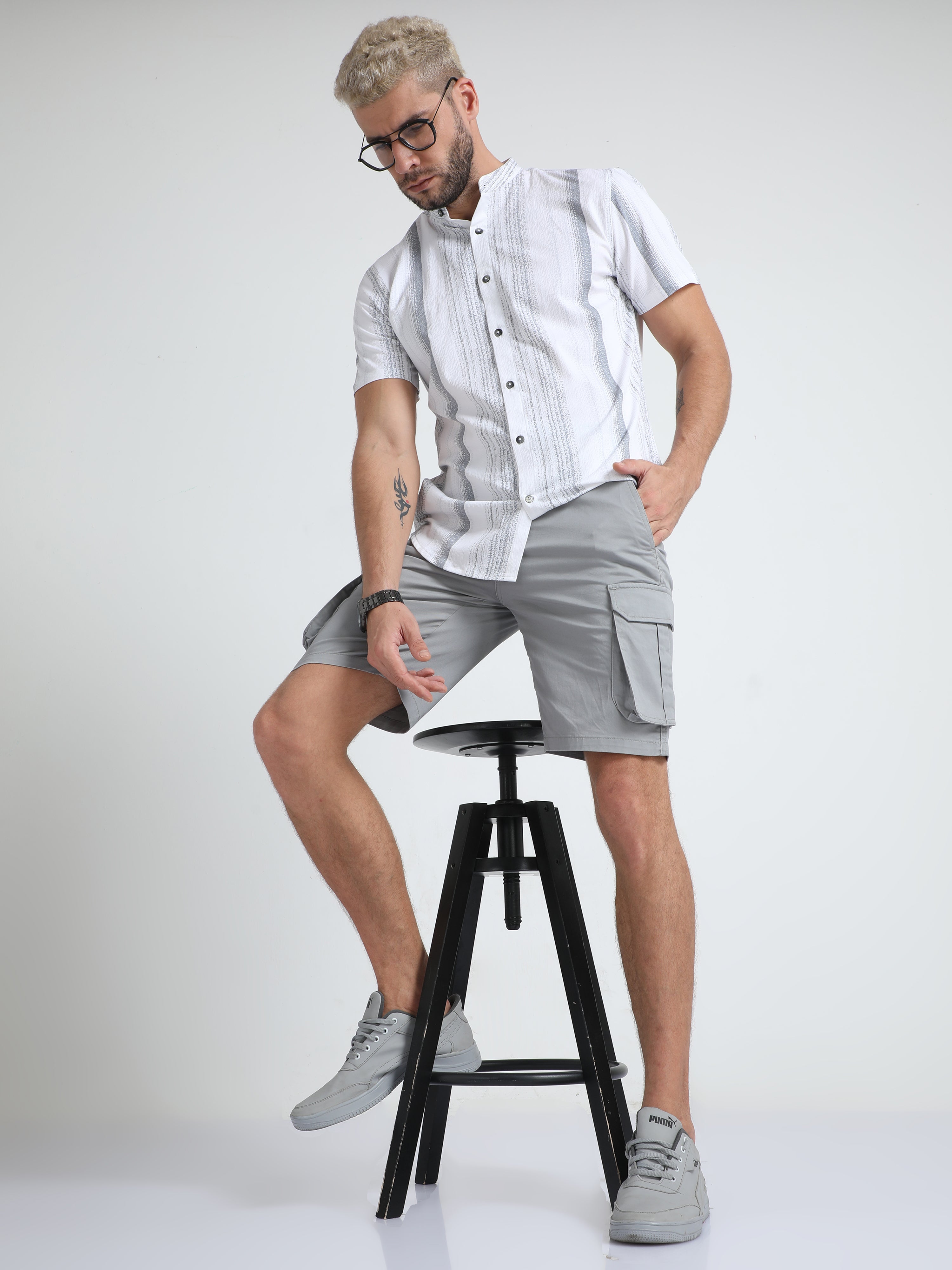 Premium Twill Light Grey Cargo Shorts