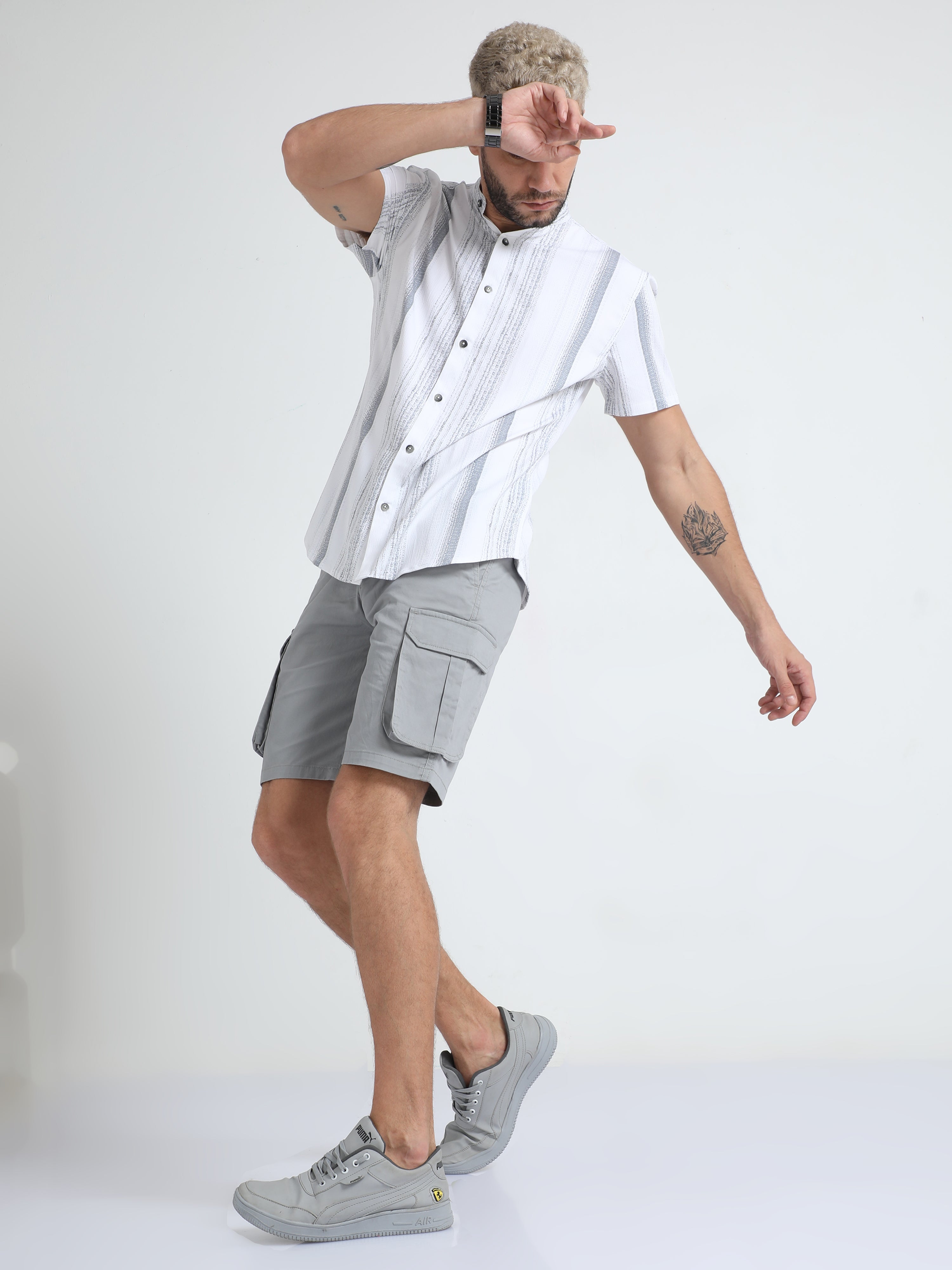 Premium Twill Light Grey Cargo Shorts