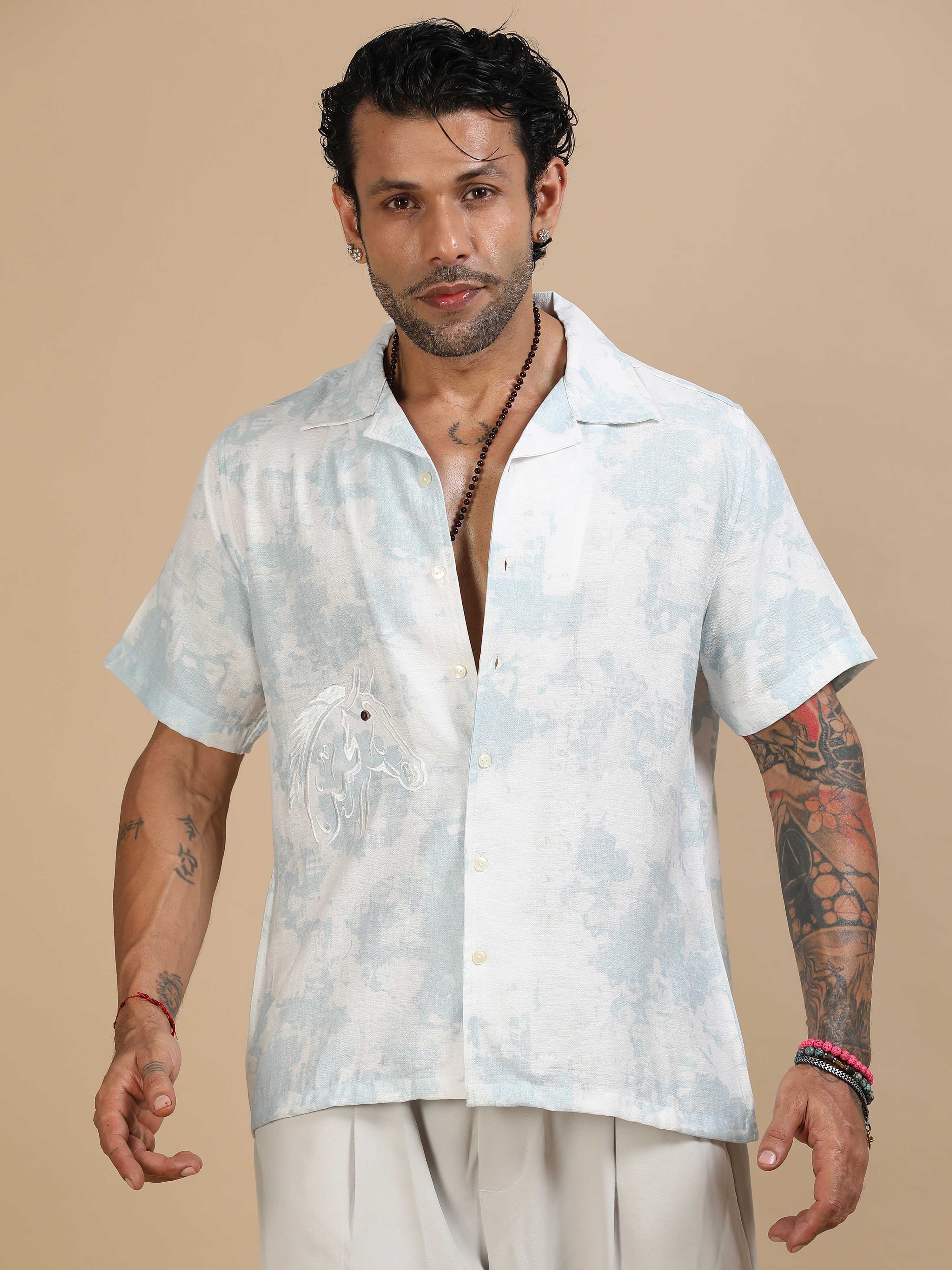 Printed Shirt In Sky Blue for Men