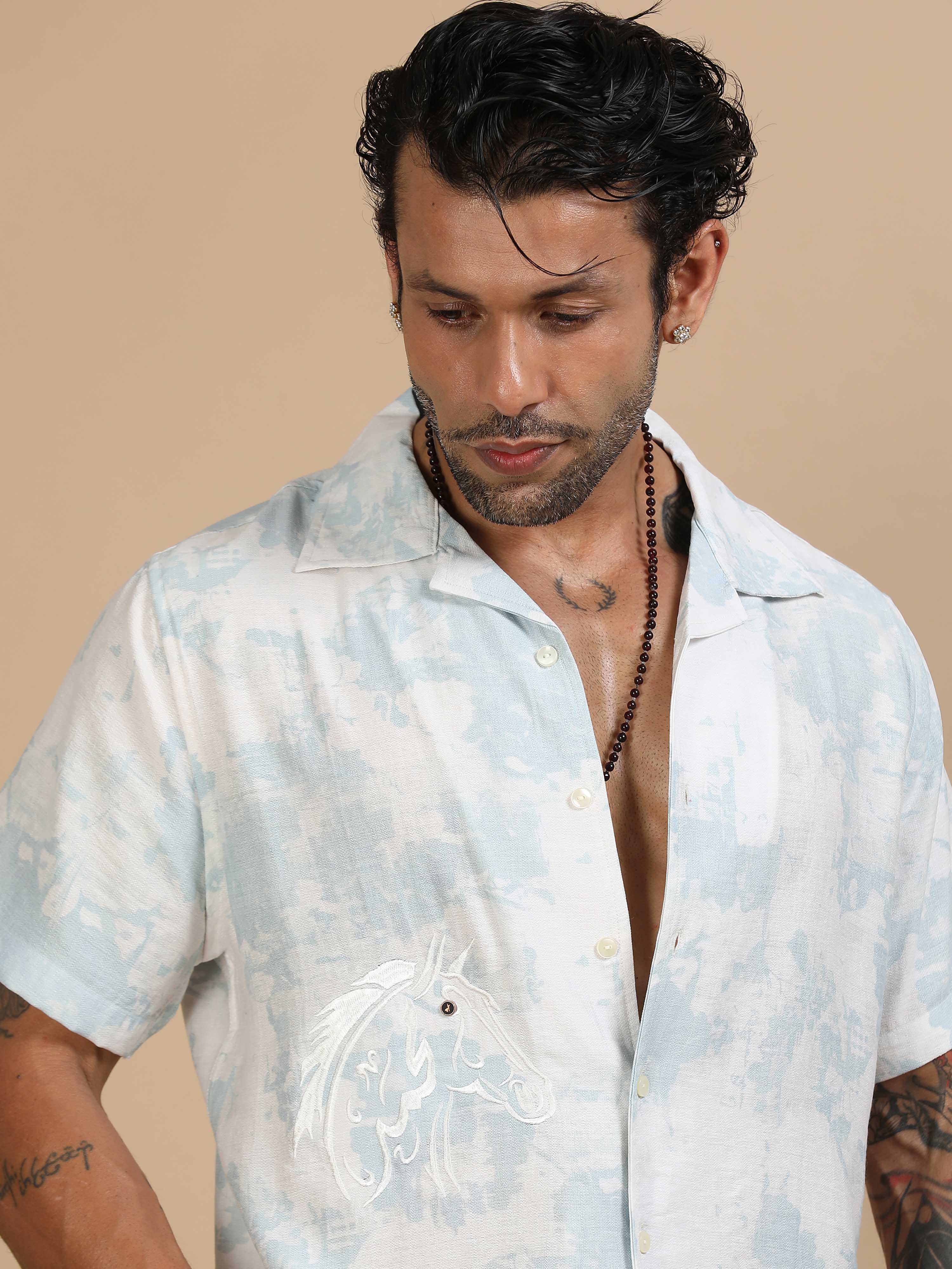 Printed Shirt In Sky Blue for Men