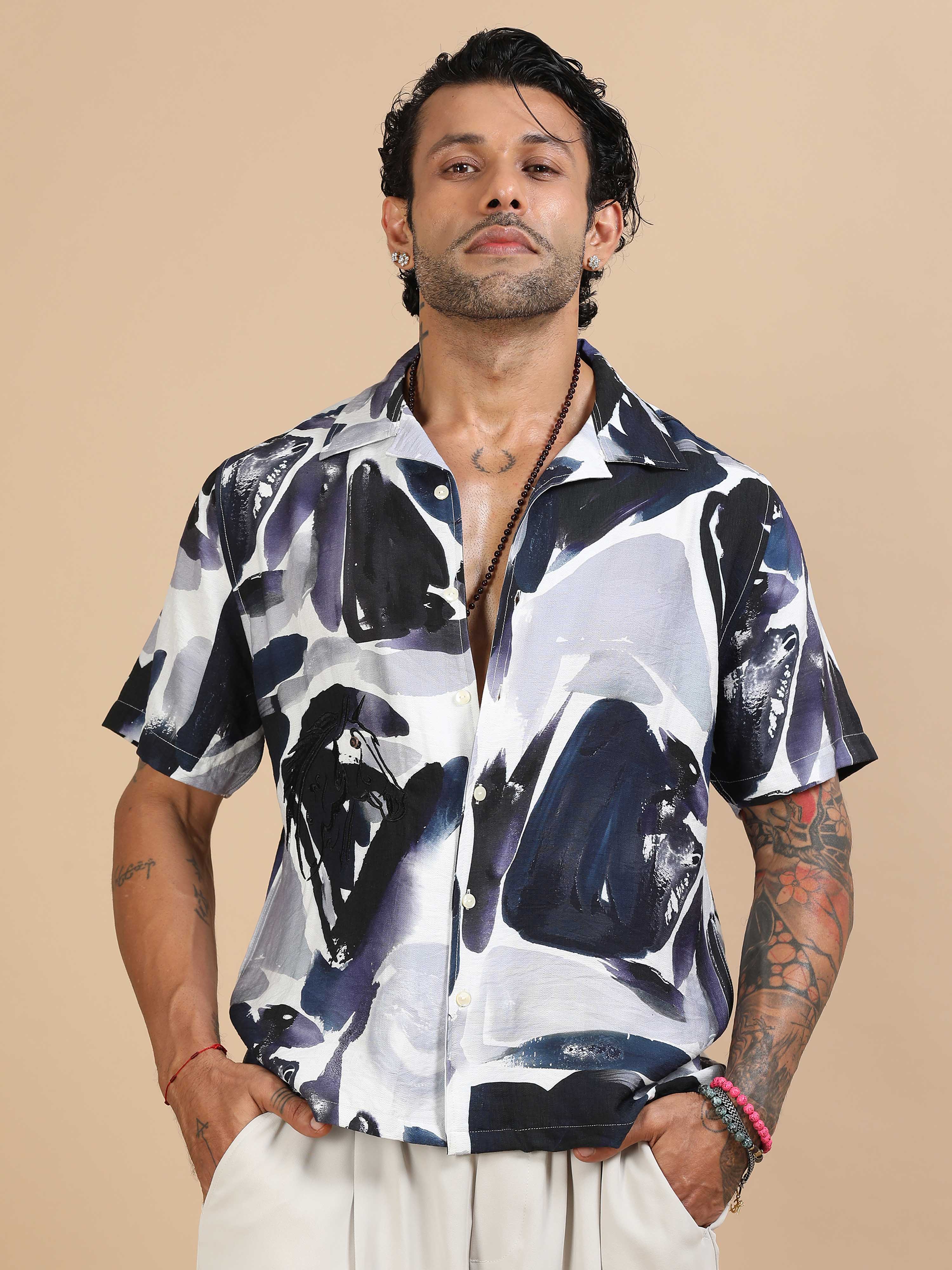 Frosted Printed Shirt In Navy for Men