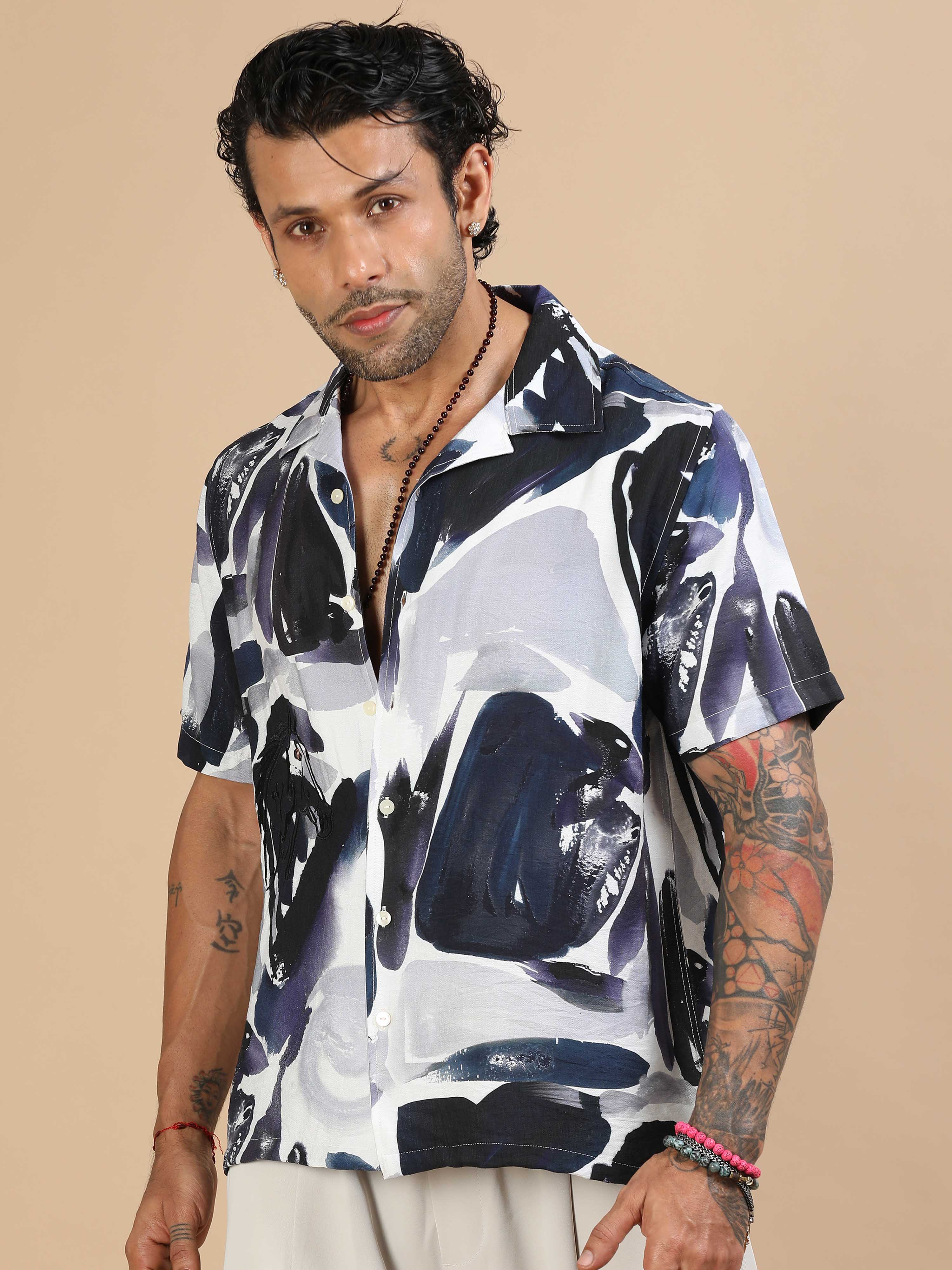 Frosted Printed Shirt In Navy for Men