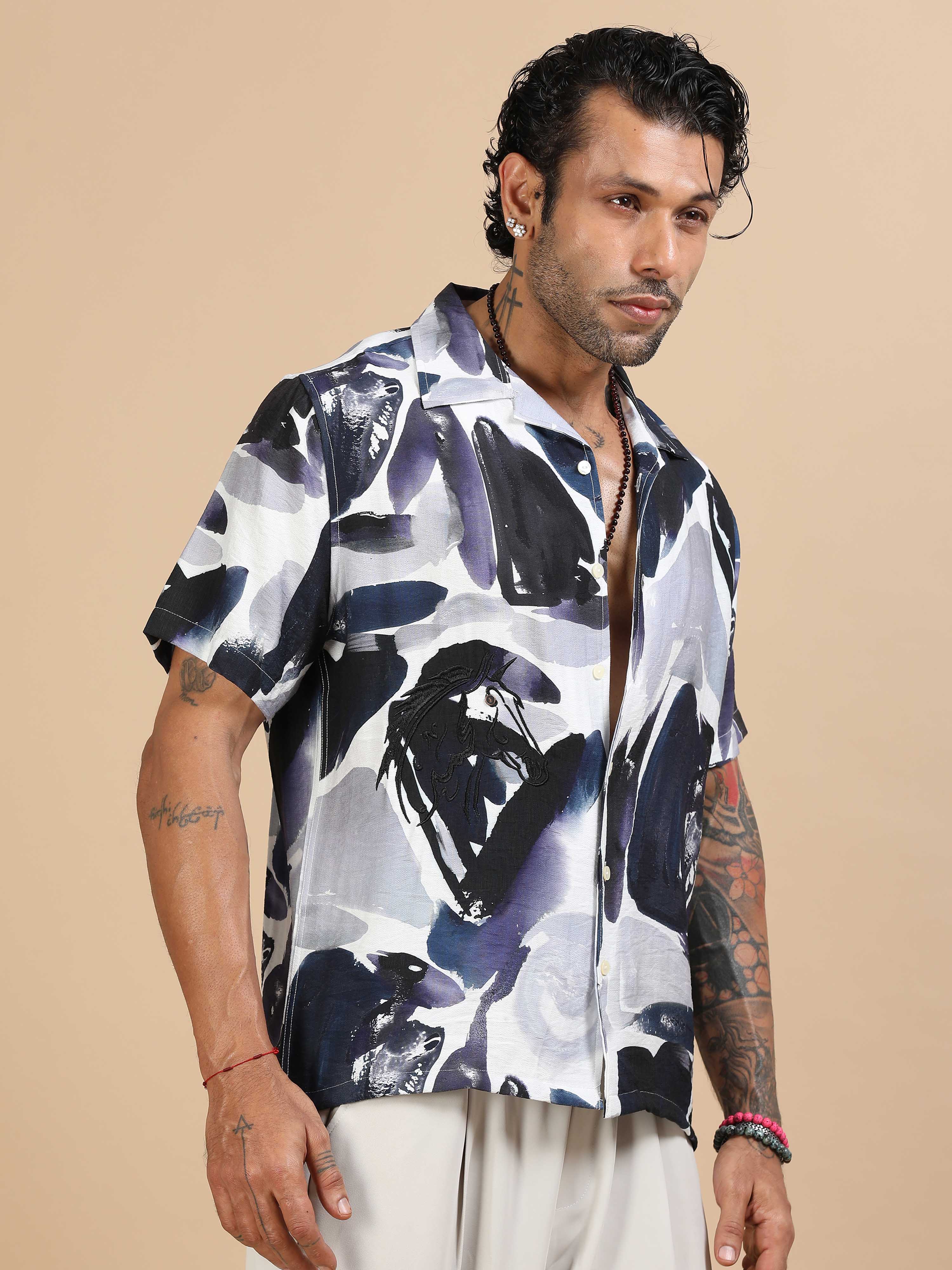 Frosted Printed Shirt In Navy for Men