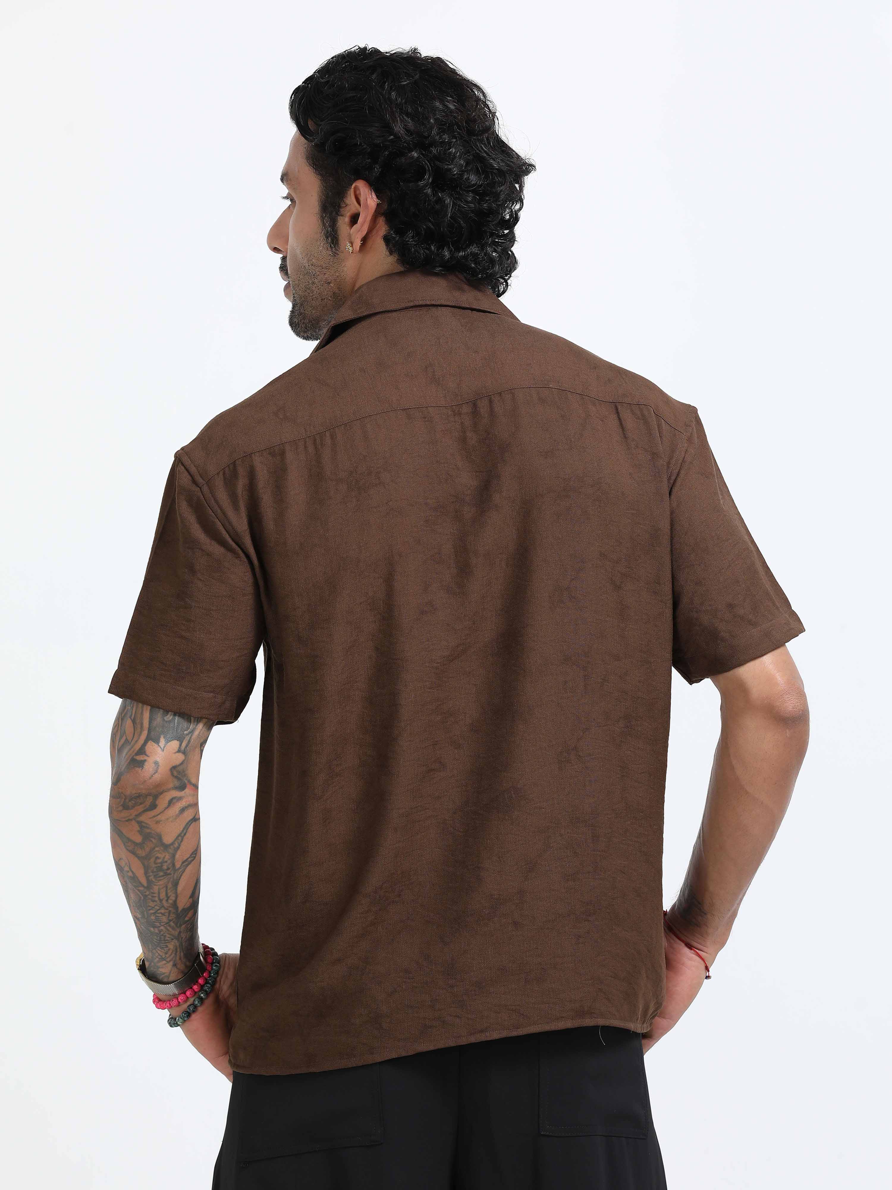 Tiger Embroidered Shirt In Brown for men