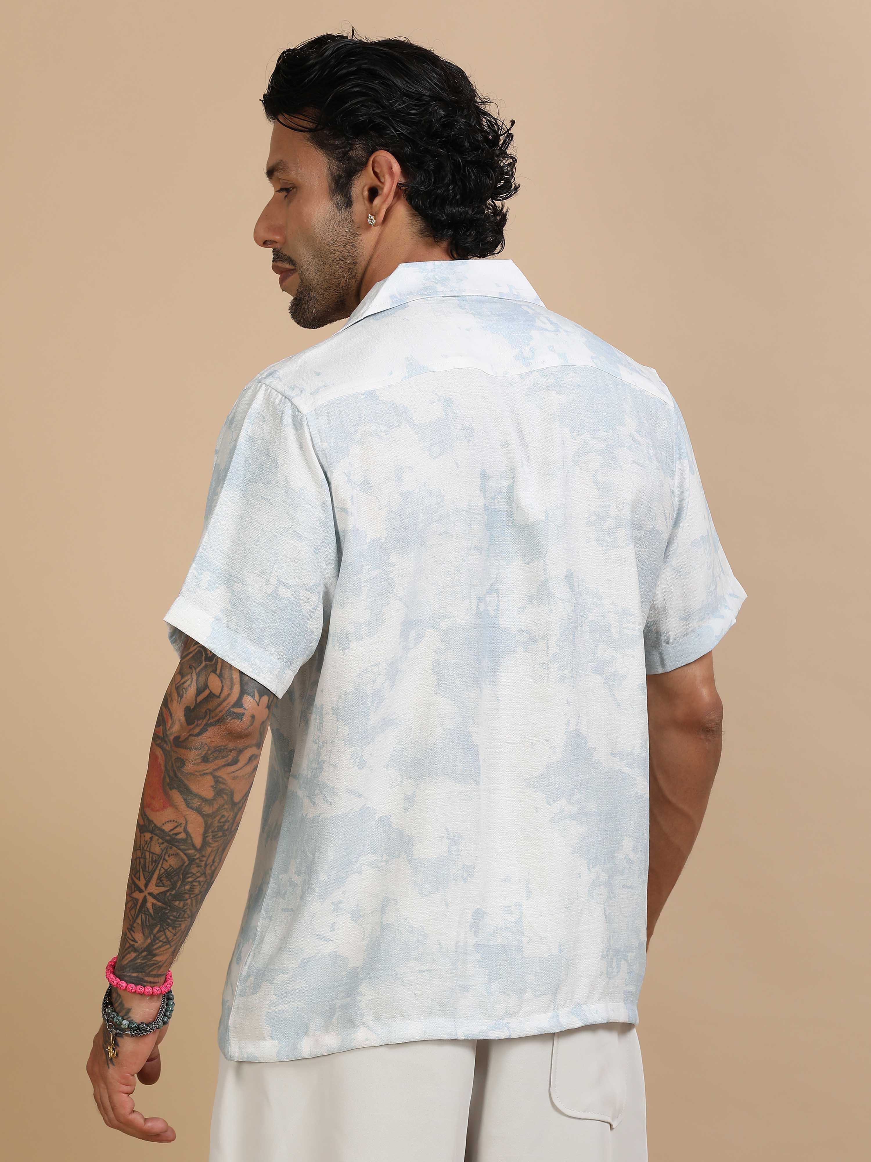 Half Sleeve Cloud Printed Shirt In Light Blue For Men